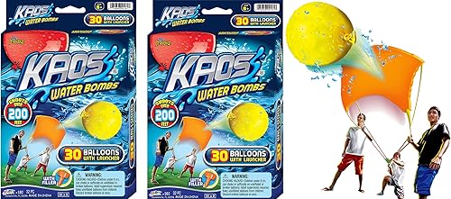 JA-RU KAOS - Lanzador de globos de agua con 30 globos de agua a granel y 1 boquilla (2 juegos) Kit de catapulta de bombas de agua de largo alcance