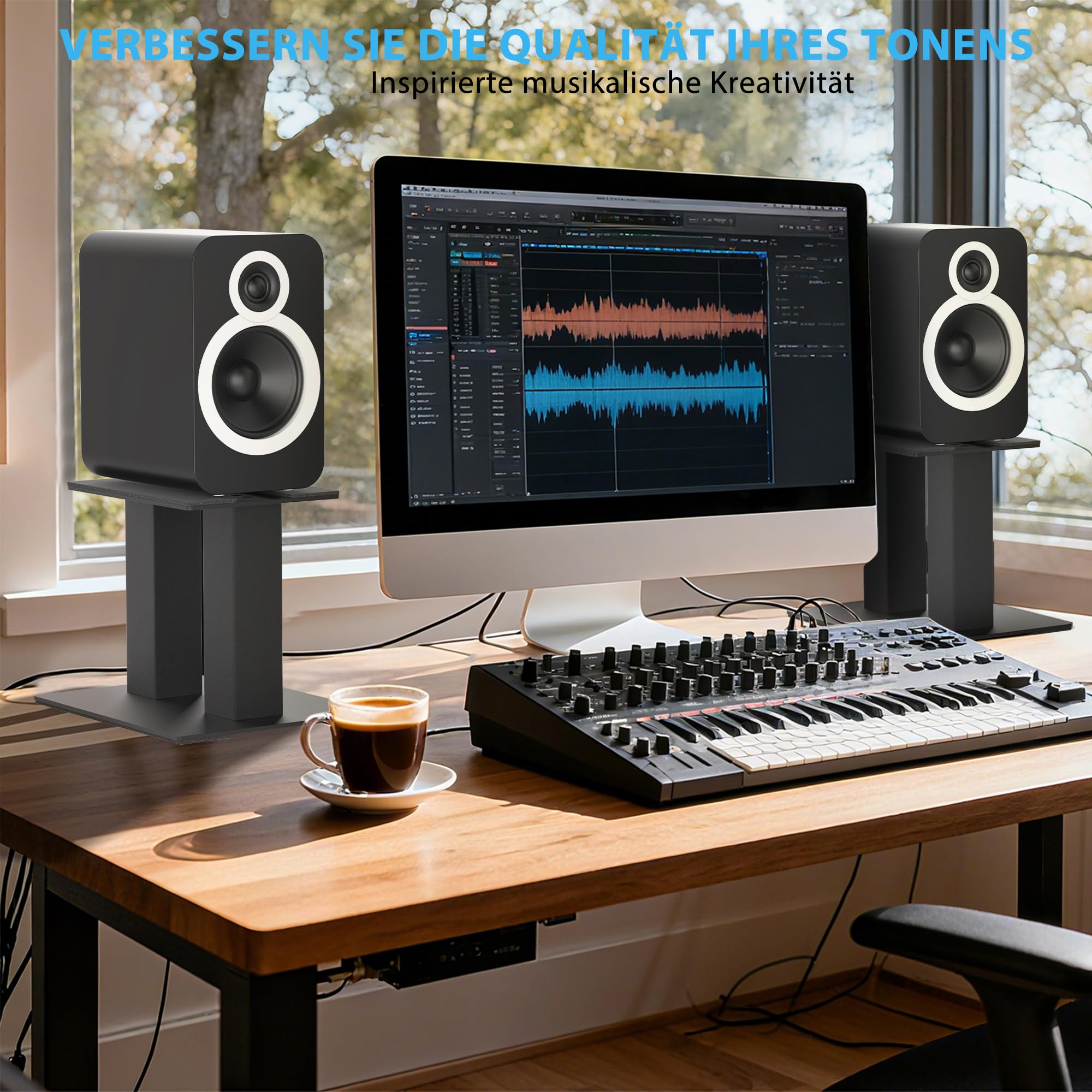 2er-Pack Desktop Lautsprecherständer, Universelle Desktop Audio Ständer aus Metall bis zu 13 KG, 2 Ständer für Computer und Bücherregal Lautsprecher (Regulär)