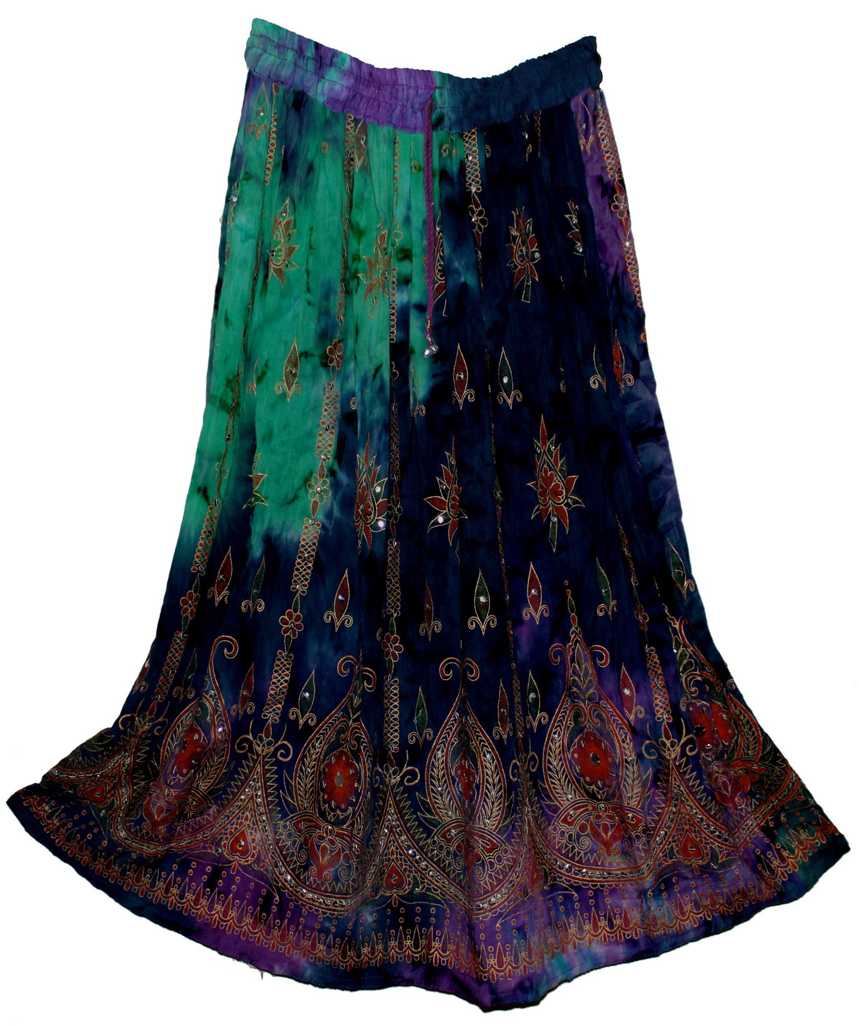 Fashion Of India Women's Green & Navy Long Bohemian Maxi Skirt - Gypsy Hippie Boho Chic Style Dress, Regular