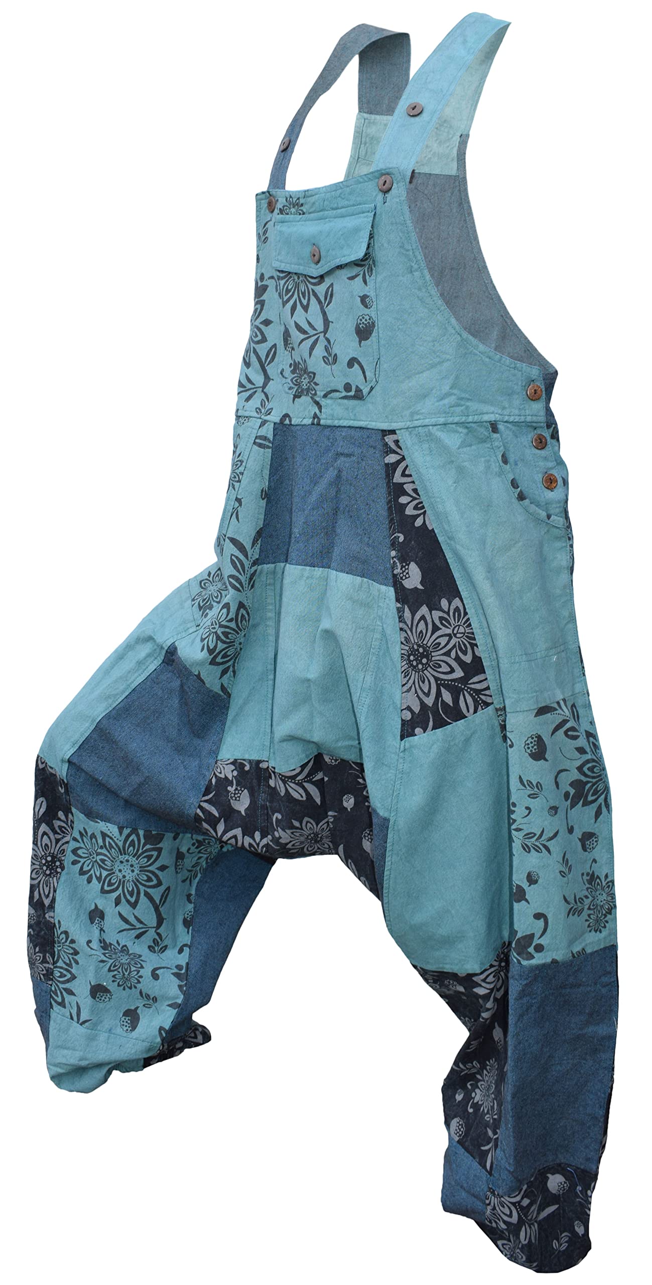 Gheri Salopette Harem in cotone stampato patchwork sciolto da uomo
