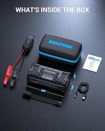 Miniatura 8 de AVAPOW Arrancador de coche de 6000 A (para todo gas o hasta 12L Diesel) batería de arranque con carga rápida USB dual y salida de CC, caja de salto