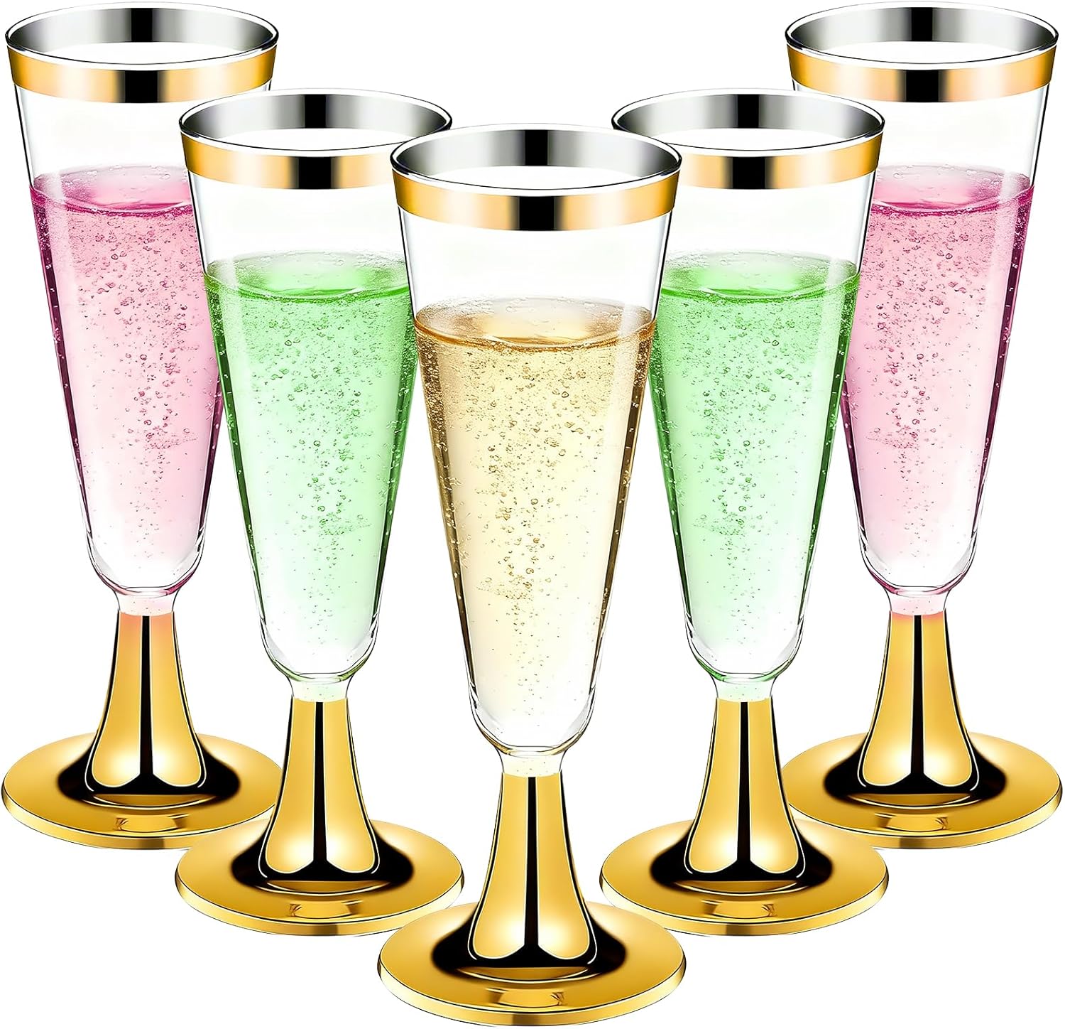 40 Pack Plastic Champagne Flutes with Gold Rim Gold Bottom, 5.5 Oz Clear Disposable Plastic Champagne Glasses, Wine Glasses Cups for Wedding Celebration Party Wine Tasting New Years Eve Party Supplies Gold Bottom Gold Rim 40-Pack