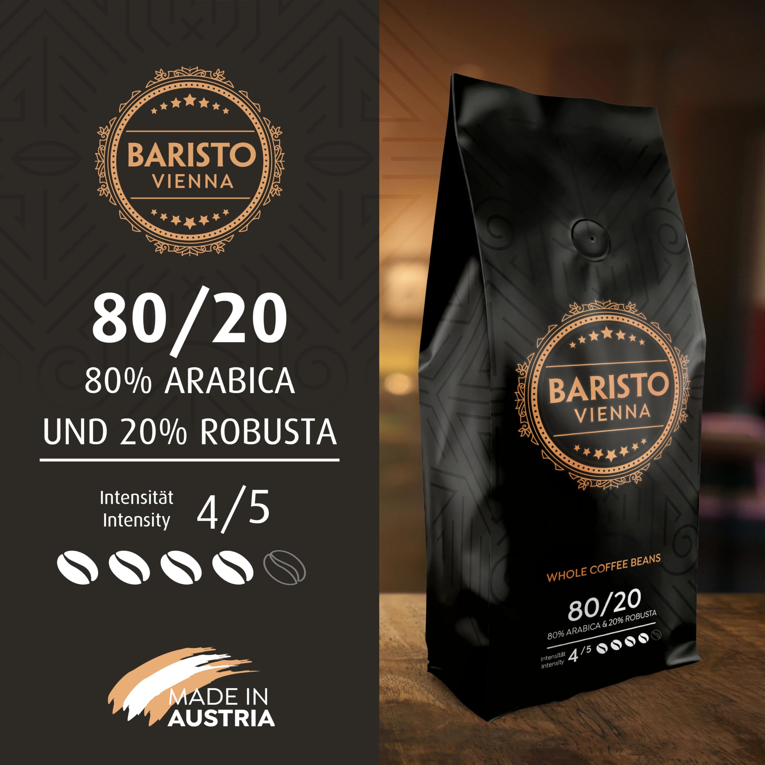 Baristo 48° STRAIGHT - Intensität 4/5, Arabica und Robusta, ganze Kaffeebohnen, 8 x 1000g