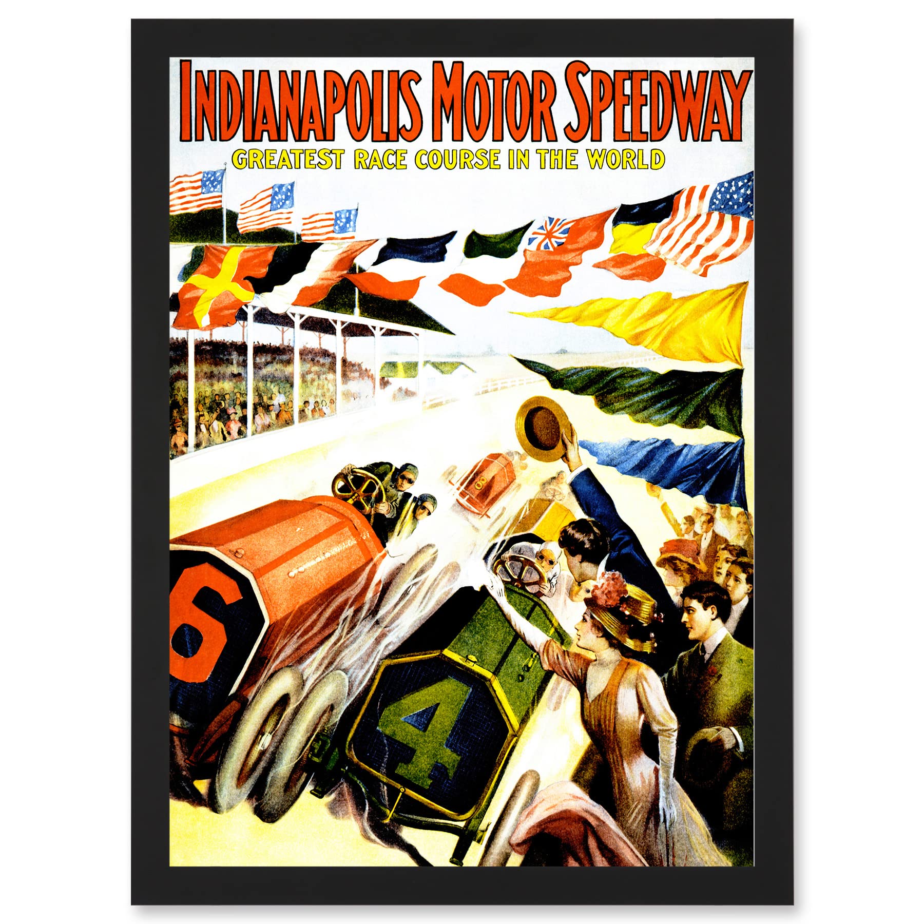 Artery8 Sport Race Indianapolis Motor Speedway Car Flag Indy 500 A4 Artwork Framed Wall Art Print