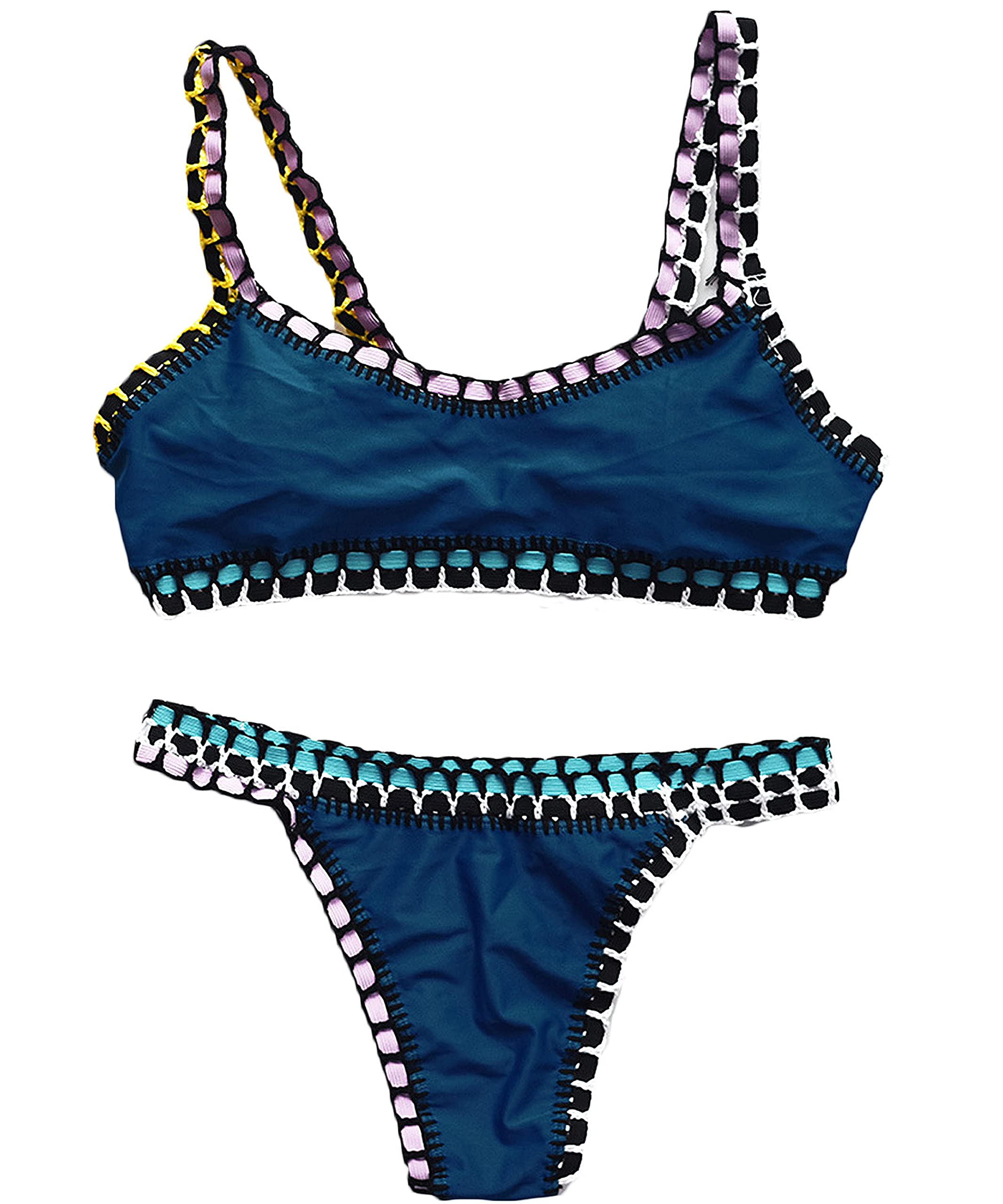 DREYOLIFE Women's Hand-Knitted Upscale Ribbon Sexy Beach Bikini Swimsuit