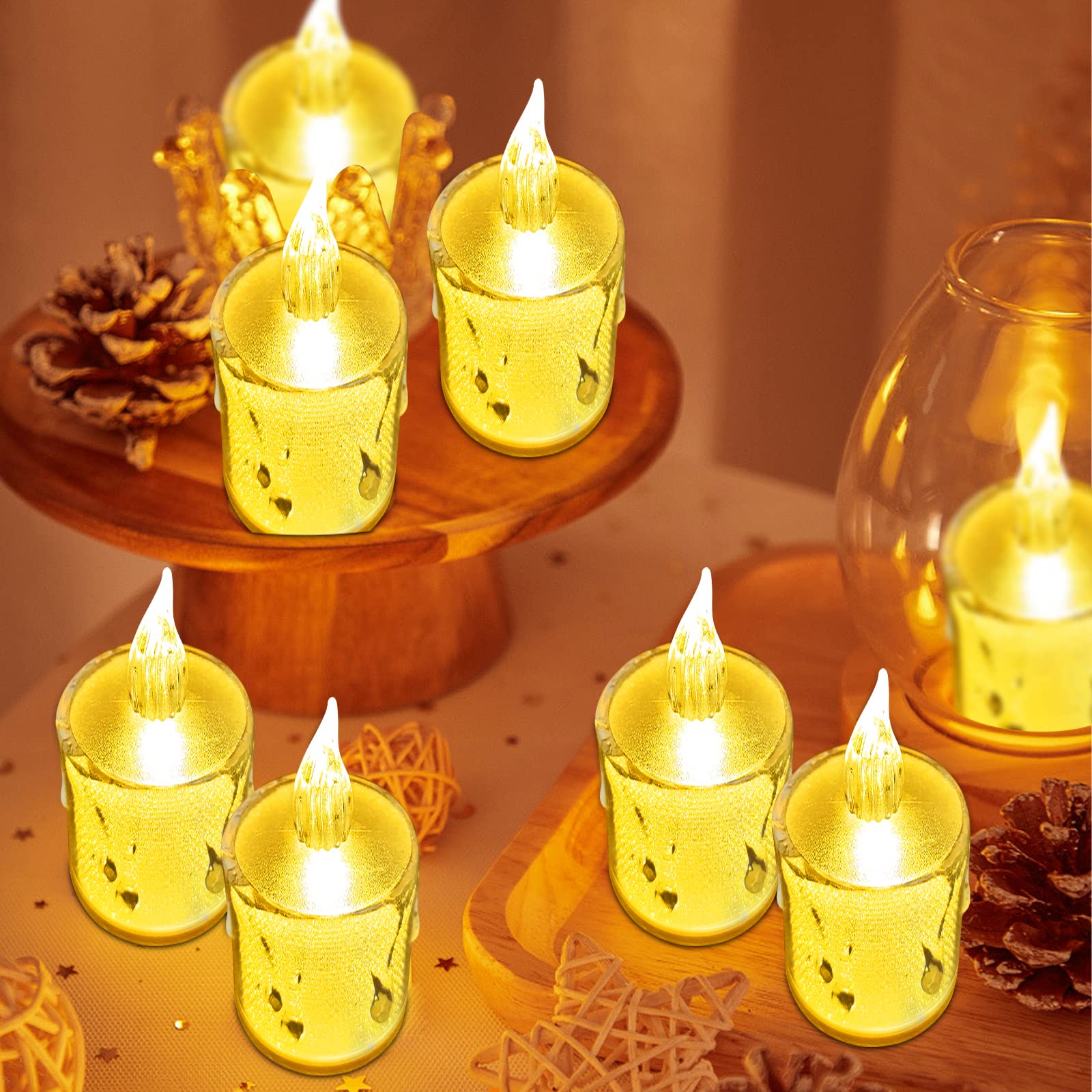 Fansir Yellow Led Tea Lights Candles 24 Pack Flameless Tealights Battery Operated Realistic Flickering Electric Fake(Batteries Include),, (Fs-D460) Extra Large