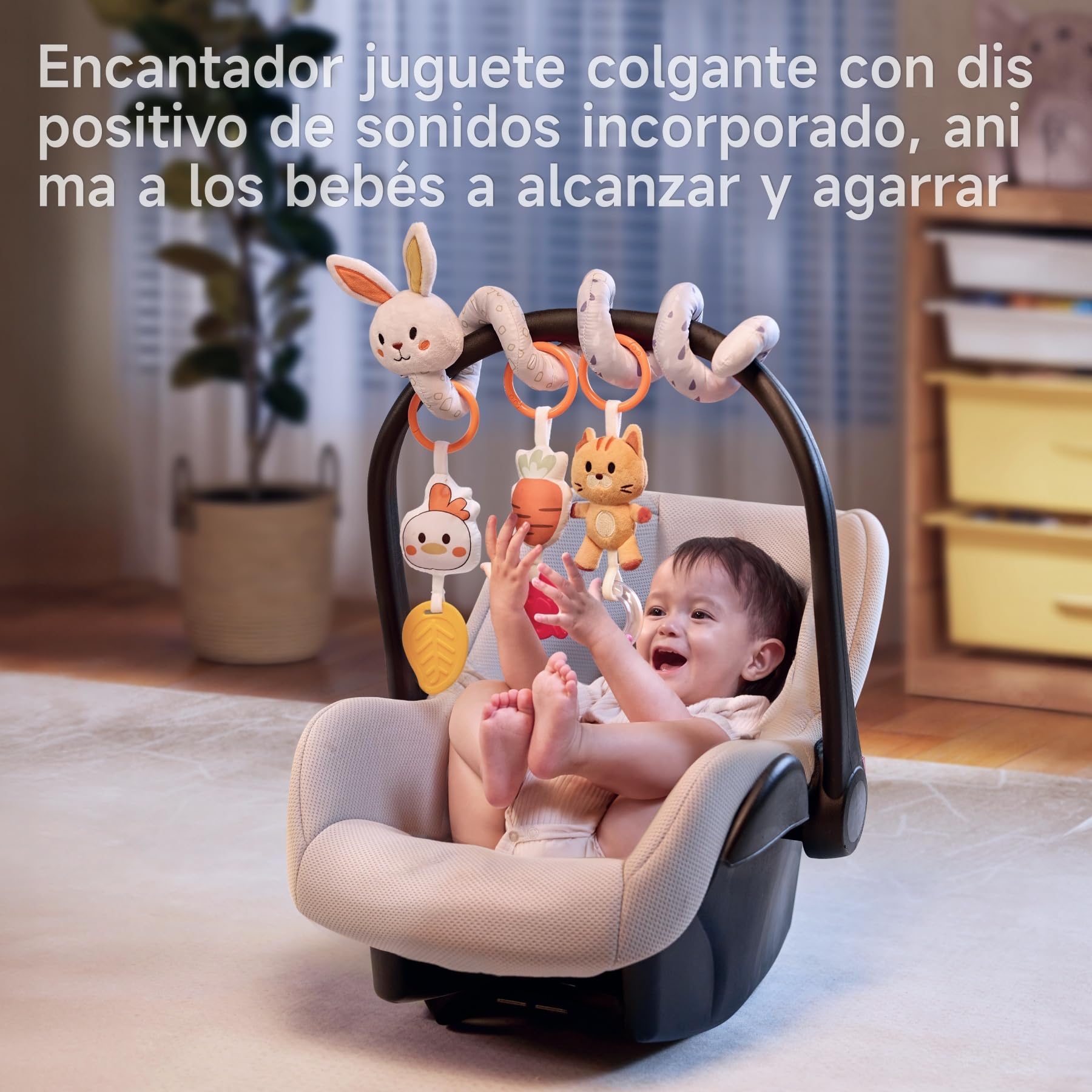 TUMAMA KIDS Juguete de bebé para Hamaca, 2 in 1 Juego de Juguetes de Arco y Espiral, Juguetes Bebe 0 3 6 9 Meses con sonajero Colgante - Conejito