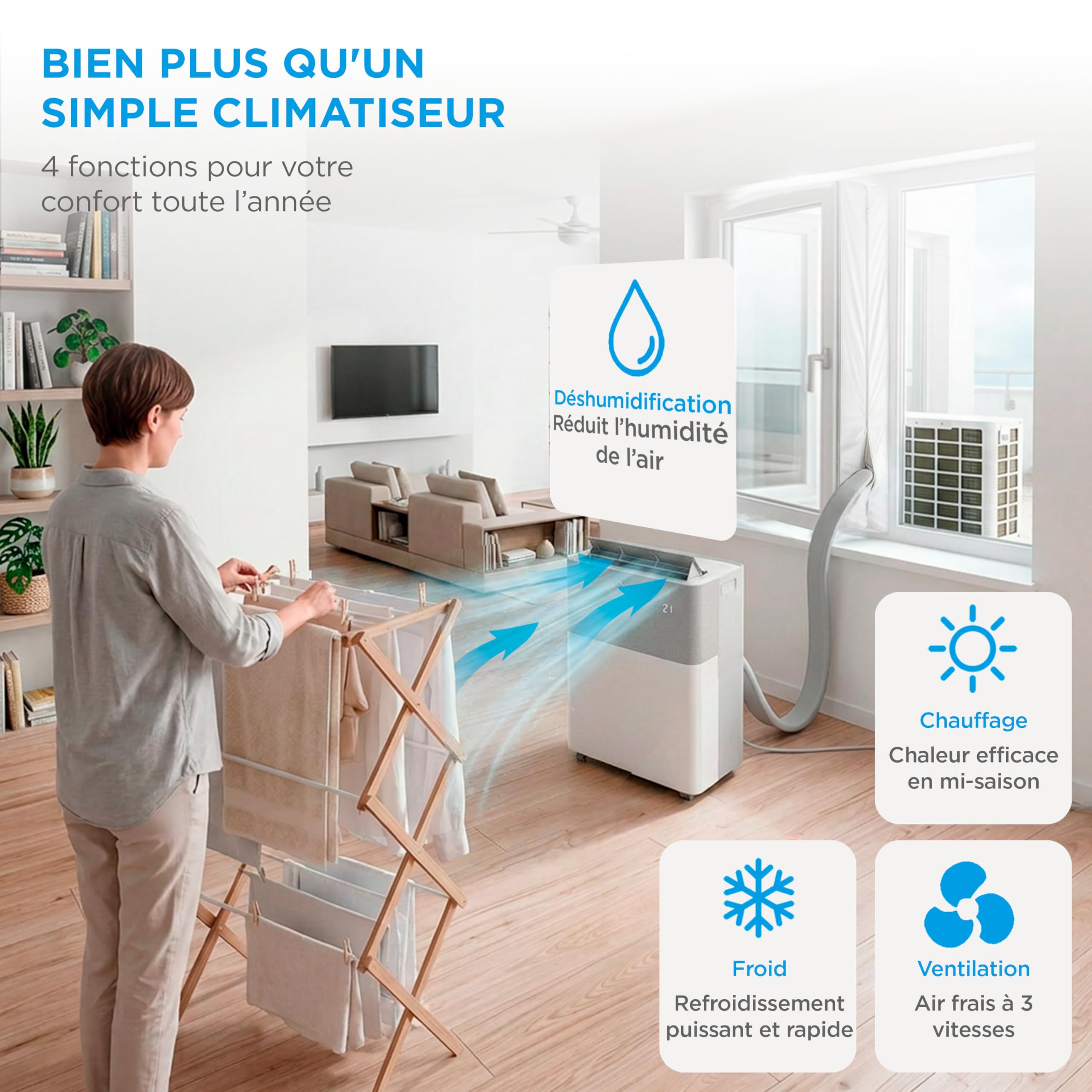 MIDEA Climatiseur PortaSplit Mobile Silencieux 4-in-1| 12000 BTU | Chauffage et Climatisation Portable Prêt à Poser 3,5kW- Clim Mobile avec rafraîchisseur, déshumidificateur, chauffage,ventilateur