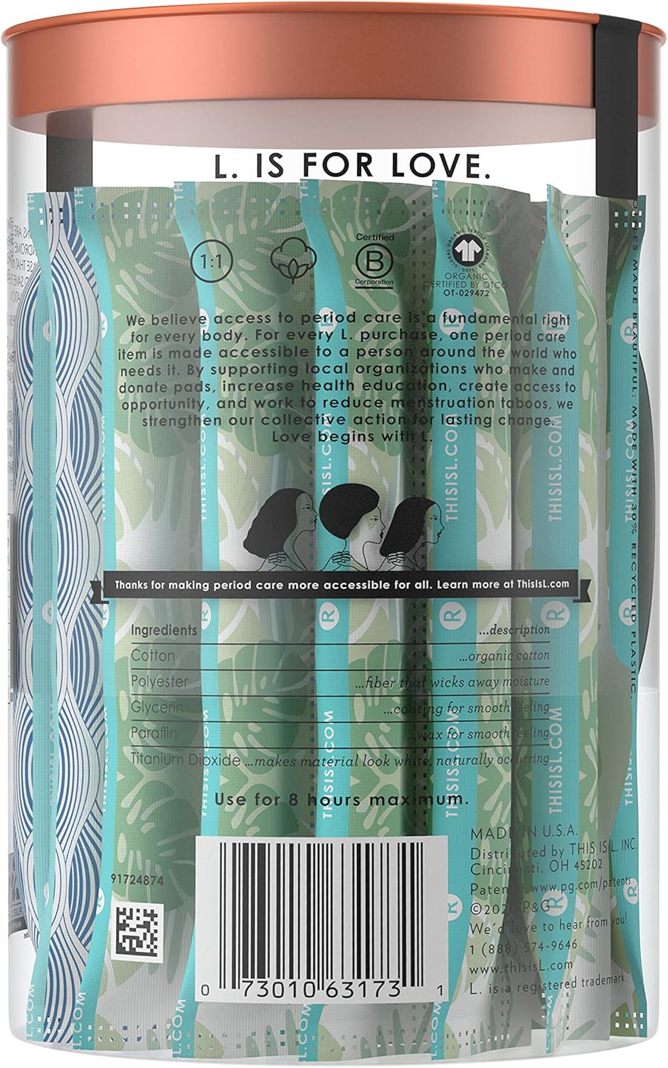 L. Organic Cotton Tampons Regular/Super Absorbency Duo Pack Free from Chlorine Bleaching Pesticides Fragrances or Dyes BPA-Free Plastic Applicator (30 Count, Pack of 2 - 60 Count Total), White : Health & Household