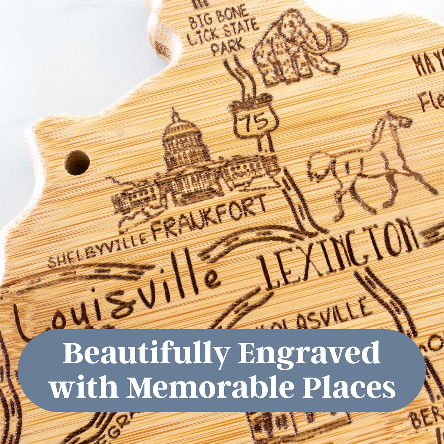 Totally Bamboo Kentucky Shaped Cutting Board – Bamboo Charcuterie and Serving Board with Hang Tie for Wall Display - Image 3