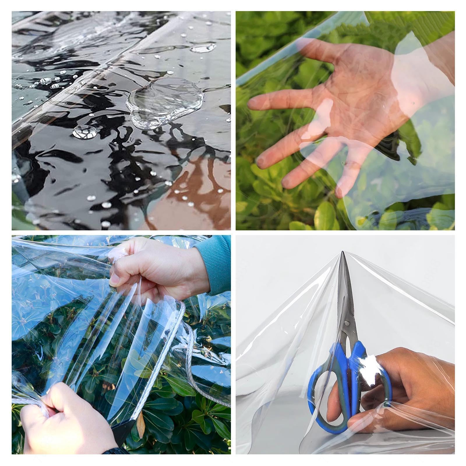 Dekzeil, doorzichtig, voor buiten, 2.5 x 5 m, ogen 12,7 mm, transparant zeil, regenbescherming, waterdicht, uv-bestendig, luchtdicht zeil, met inslagringen