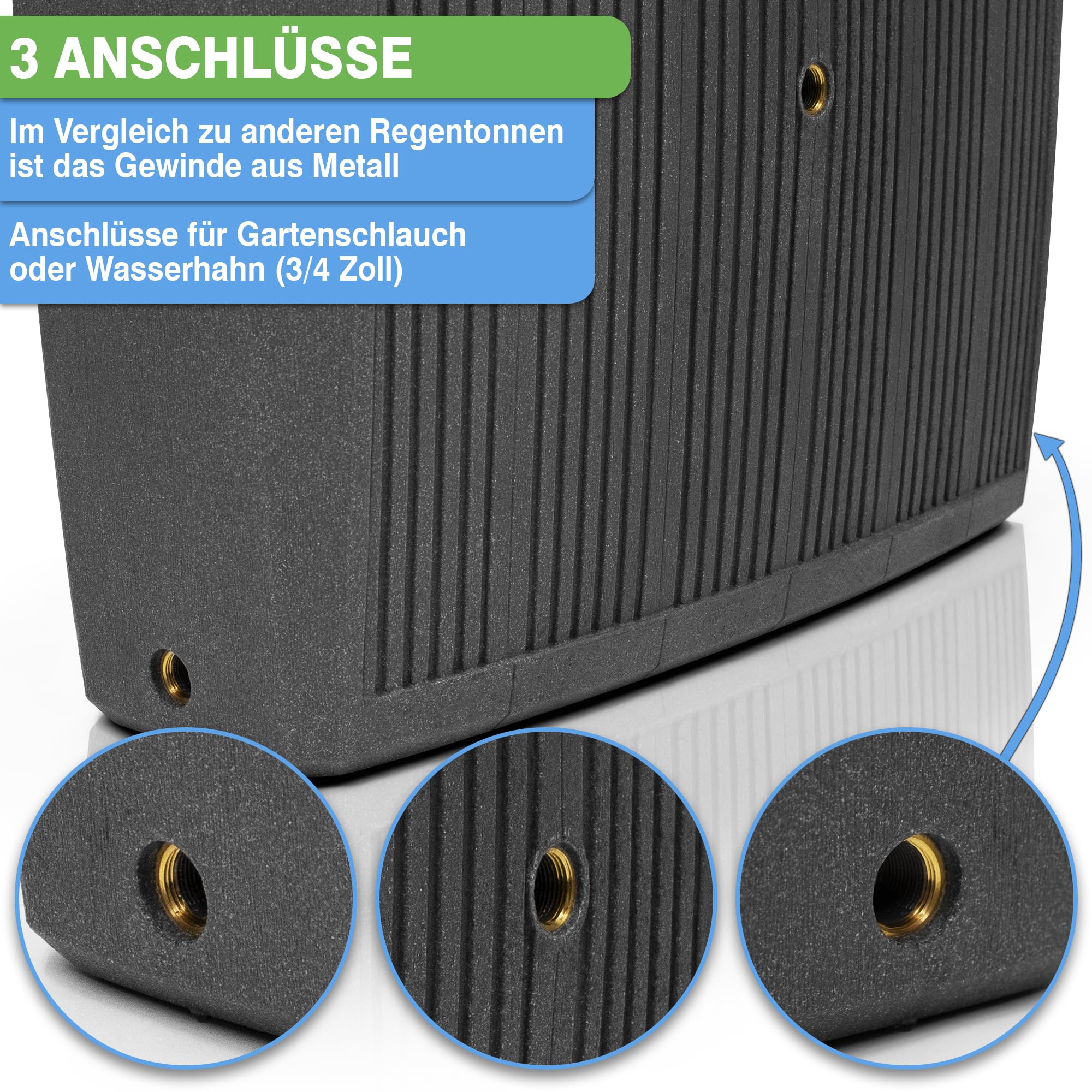 YourCasa Regentonne 200 Liter [DualStyle] Eckig und Schmal mit Metallgewinde - Regenfass Frostsicher aus Kunststoff - Regenwassertonne - Regenwassertank Garten Wassertank Regensammler