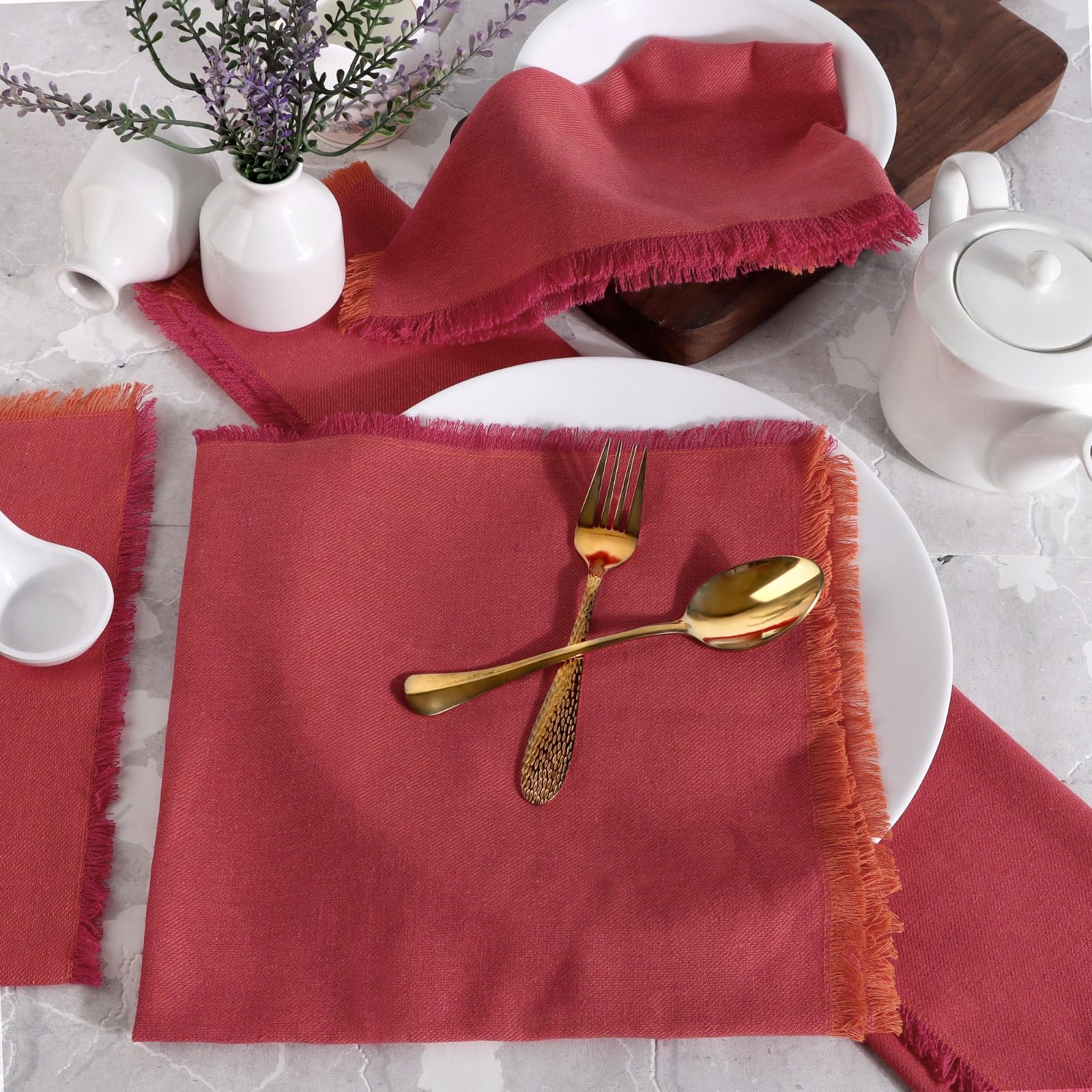 Fingercraft Dinner Cloth Table Napkins, Kitchen and Home Decor, Set of 12, Premium Cotton with Fringe Corner (Orange/Pink) (B09RQVHJNH) Amazon Price History, Amazon Price Tracker