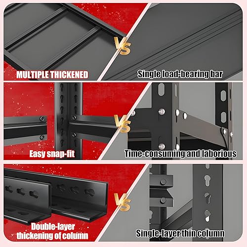 Miniatura 5 de Estante de metal para garaje, gran capacidad de 5 niveles, 2000 libras, fácil de montar, almacenamiento de garaje resistente con valla, unidad