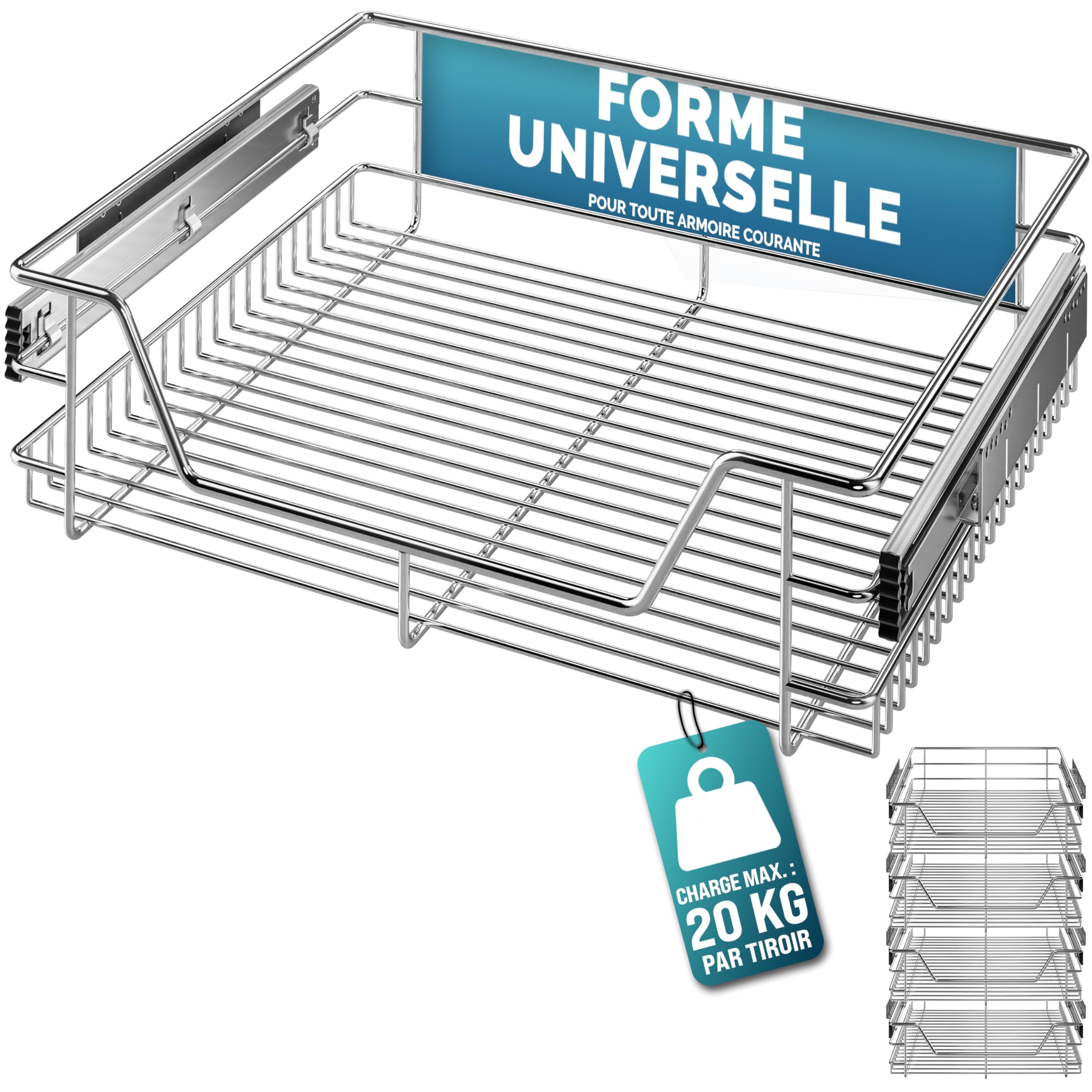 Casaria® 4x Tiroir télescopique de rangement 60 cm pour armoire cuisine tiroir de cuisine métal tiroir coulissant