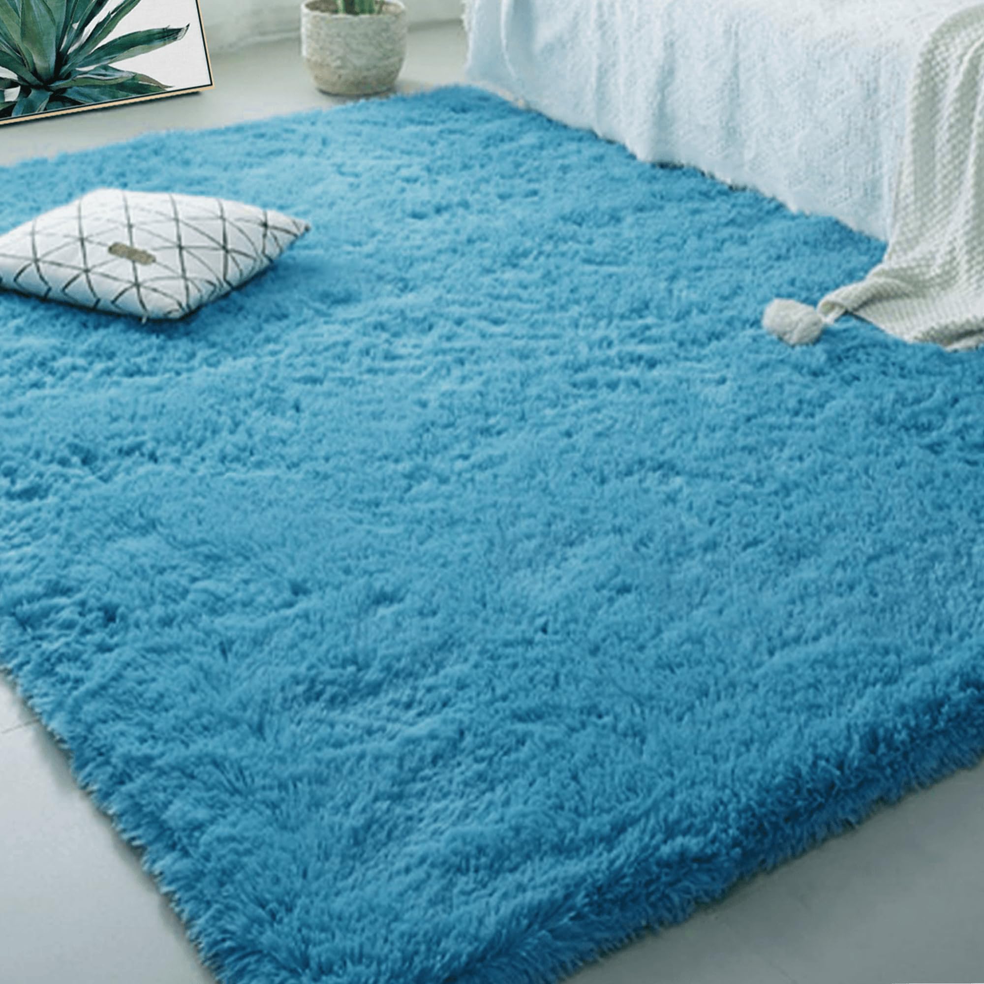 Tapis de sol douillet bleu 220x280 cm antidérapant pour chambre et salon