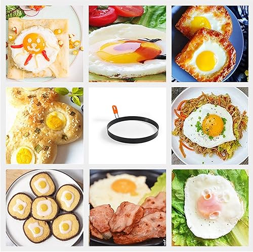 Miniatura 4 de Molde para panqueques, paquete de 2 anillos para panqueques de 8 pulgadas, anillo de tortilla de acero inoxidable con mango aislado de silicona,