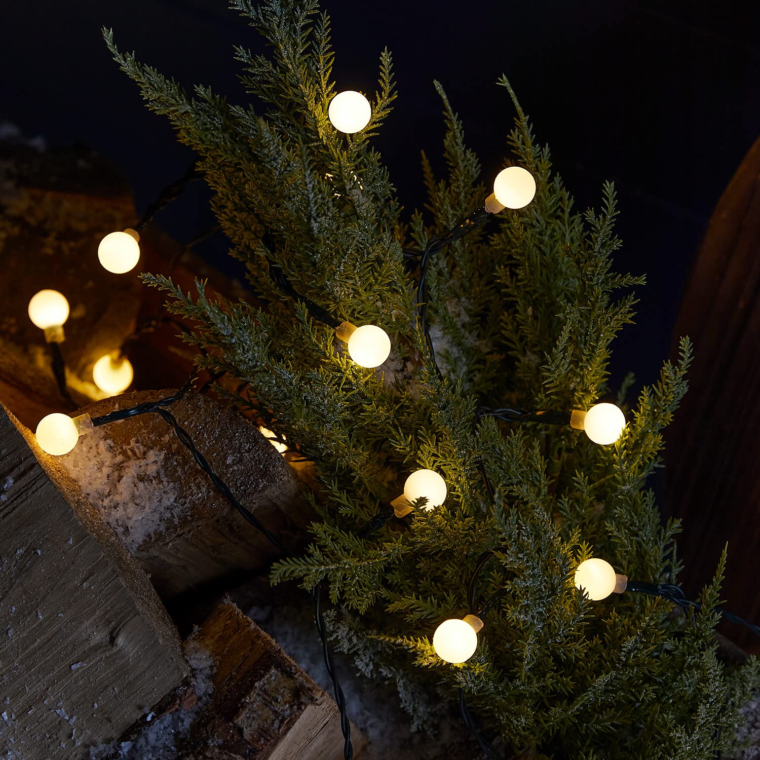 Lights4fun Green 50 Warm White Led Battery Operated Berry String Fairy Lights For Indoor And Outdoor Use 4.9M
