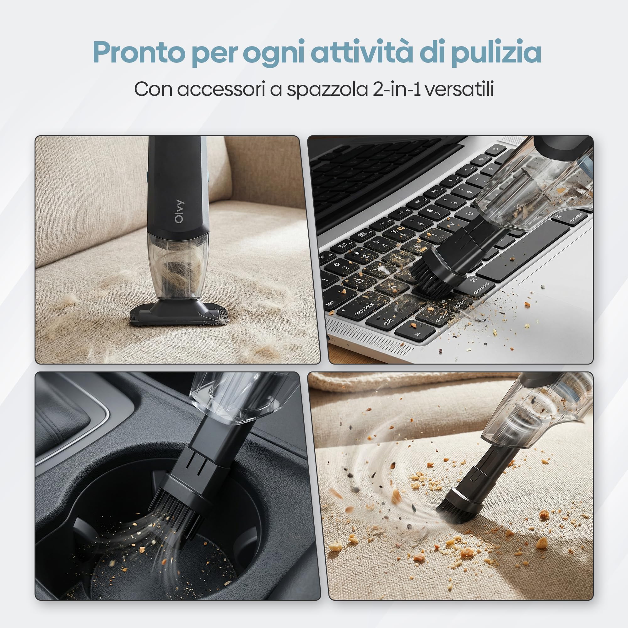 Potente aspirapolvere portatile senza fili con 2 velocità per peli di animali domestici, mini aspirapolvere portatile per auto e casa, batteria a lunga durata, filtro HEPA lavabile, accessori multipli