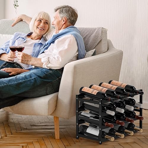 Miniatura 10 de Ruichang Estante de vino resistente para encimera de vino, soporte de bambú para botellas de vino, estantes de almacenamiento de vino, soportes para