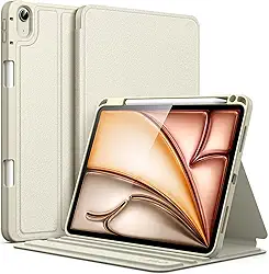 JETech Capa para iPad Air 11 Polegadas M3/M2 (2025/2024), iPad Air 5/4 (2022/2020 5ª/4ª 10,9 Polegadas) com Porta-Pencil, Suporte Fino Tipo Fólio, Ativação/Repouso Automático (Estrela Branca)