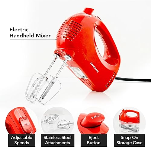 Miniatura 2 de OVENTE Mezclador de mano eléctrico de 5 velocidades con varilla de mezcla de acero inoxidable, estuche de almacenamiento a presión, motor portátil