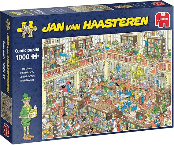 Jumbo, Jan Van Haasteren - 'The Library' Unique Comic Fun Designed Jigsaw Puzzle for Adults - 1,000 Piece