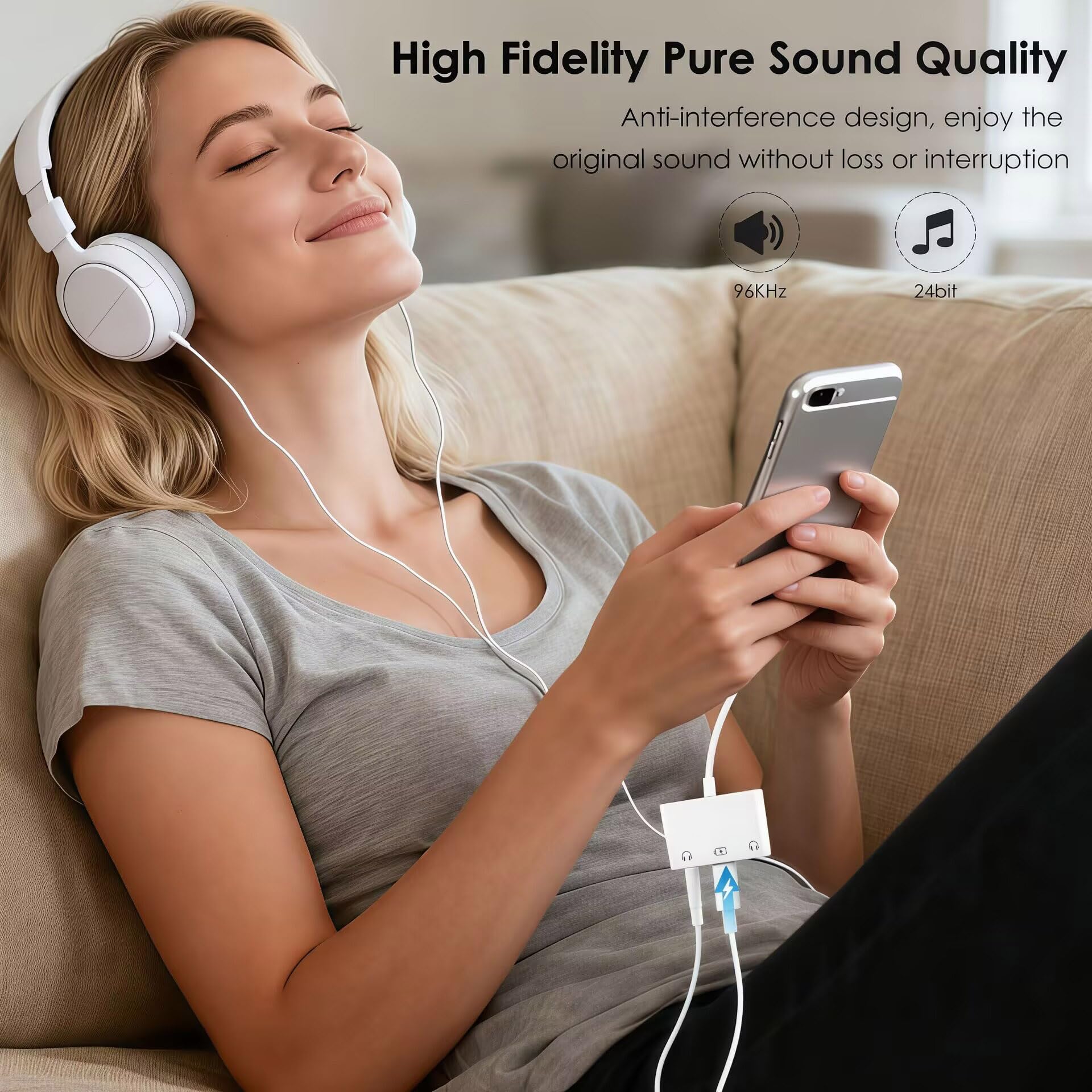 Adapter słuchawkowy USB C na podwójny 3,5 mm, adapter audio 3 w 1 USB C na 3,5 mm z szybkim ładowaniem PD 60 W, podwójny rozdzielacz słuchawek Aux na USB C, do iPhone'a 17/16/15, iPada Pro, Galaxy S26