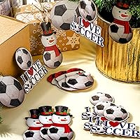 Vista 2 de Karenhi 24 adornos de pelota de fútbol de Navidad, adorno de muñeco de nieve de fútbol, bola de madera, adornos de árbol de Navidad, recortes