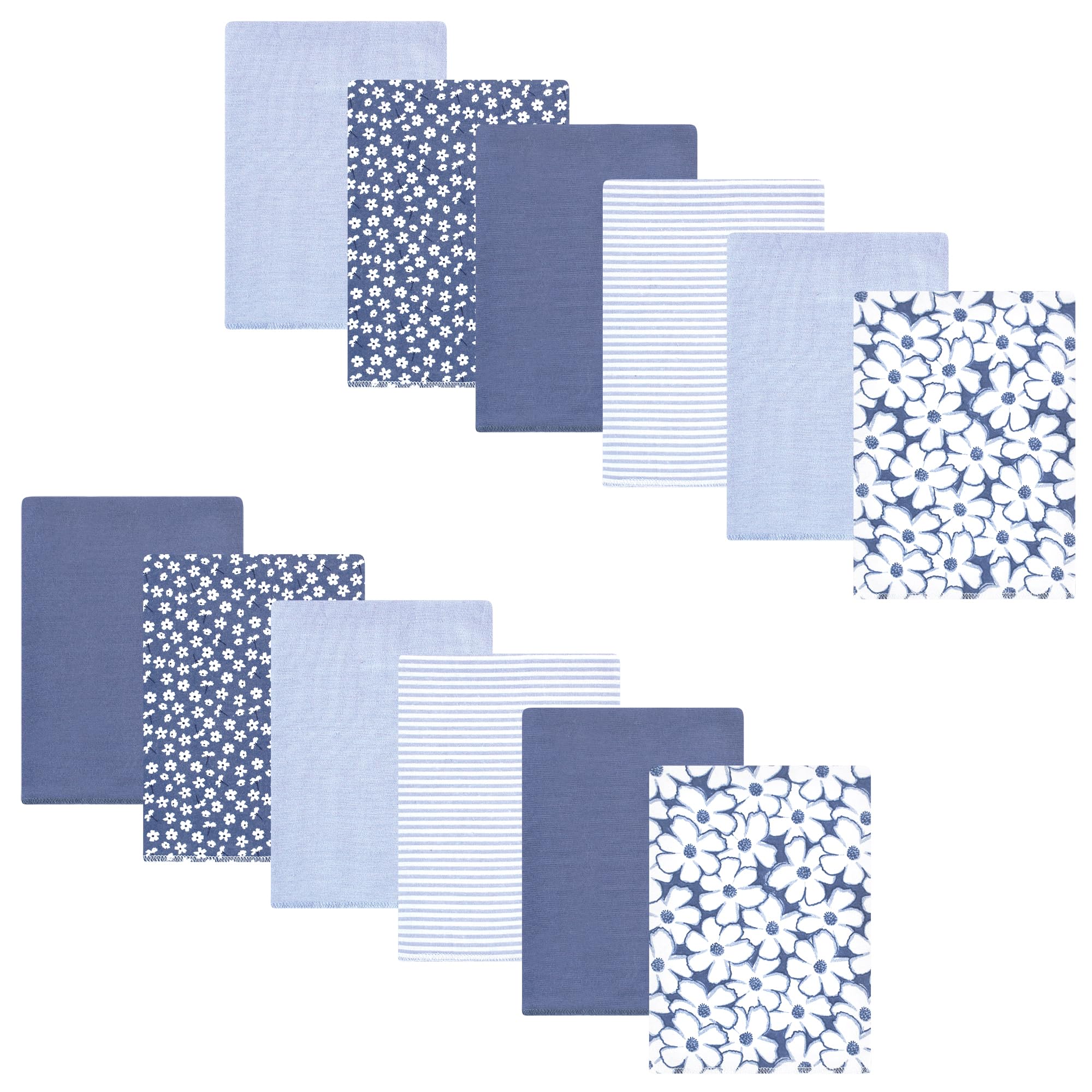 Hudson Baby Unisex Baby Cotton Flannel Burp Cloths 12-Pack Bundle, Blue Cosmos, One Size