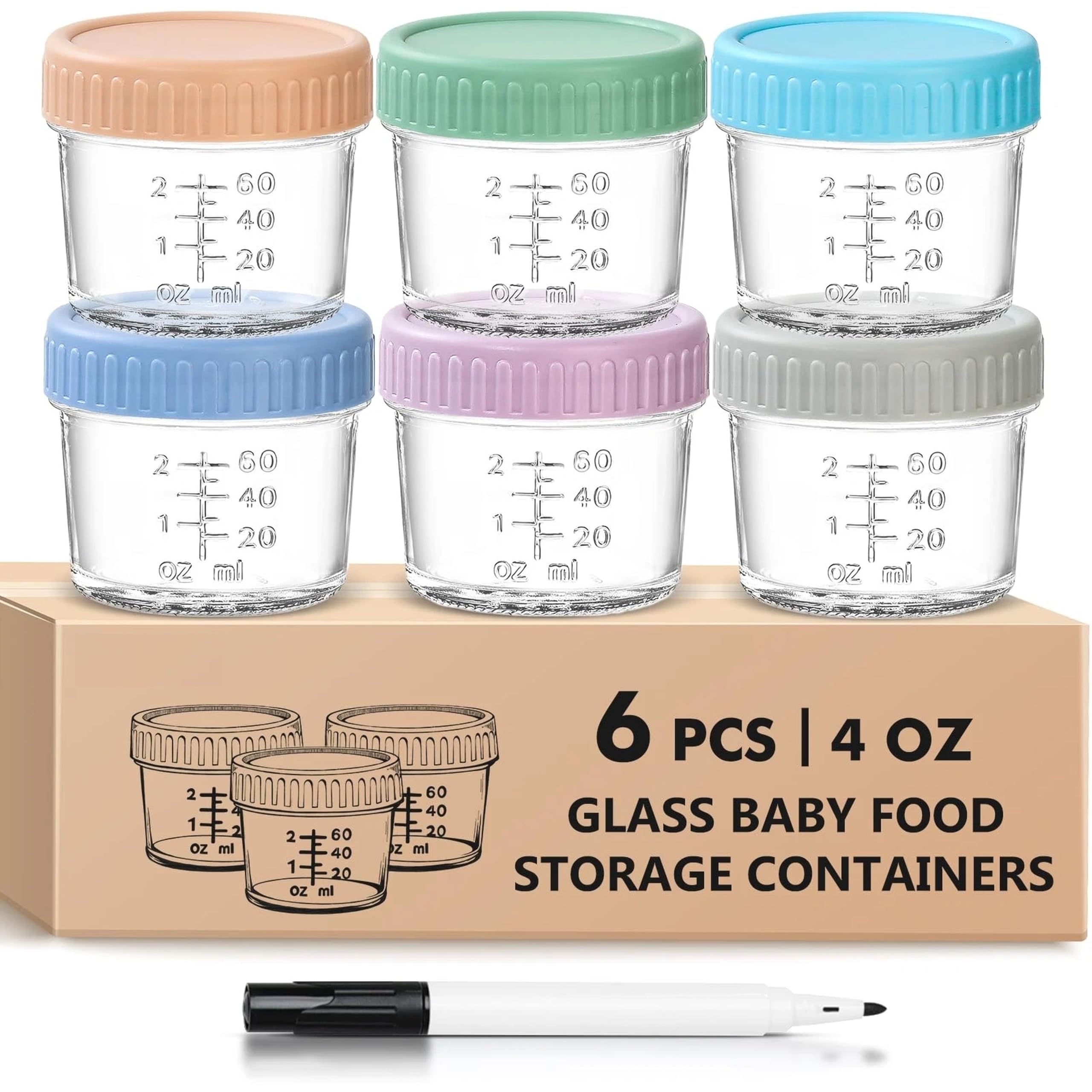 Hexwell Baby Food Storage Container with Lids Pack of 6-80Gram Reusable Leakproof Baby Food Jars for Baby Purees Snacks and Meal Prep - Microwave, Freezer and Dishwasher Safes-image-40