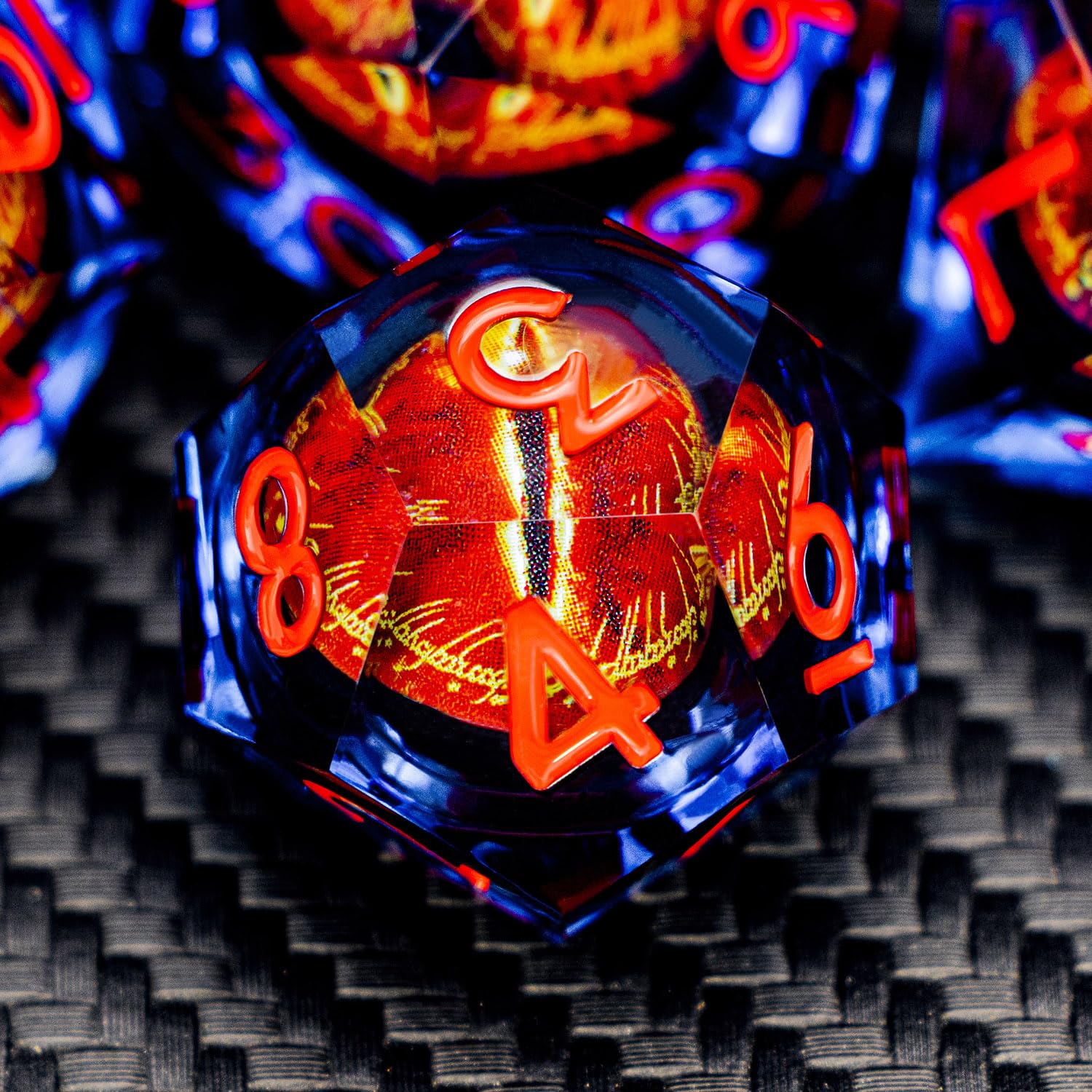 ARUOHHA Gazes Eye Dice DND Resin Dice Liquid Core Flaming RPG Sharp Edged Dice Set including Gift Box - Image 4