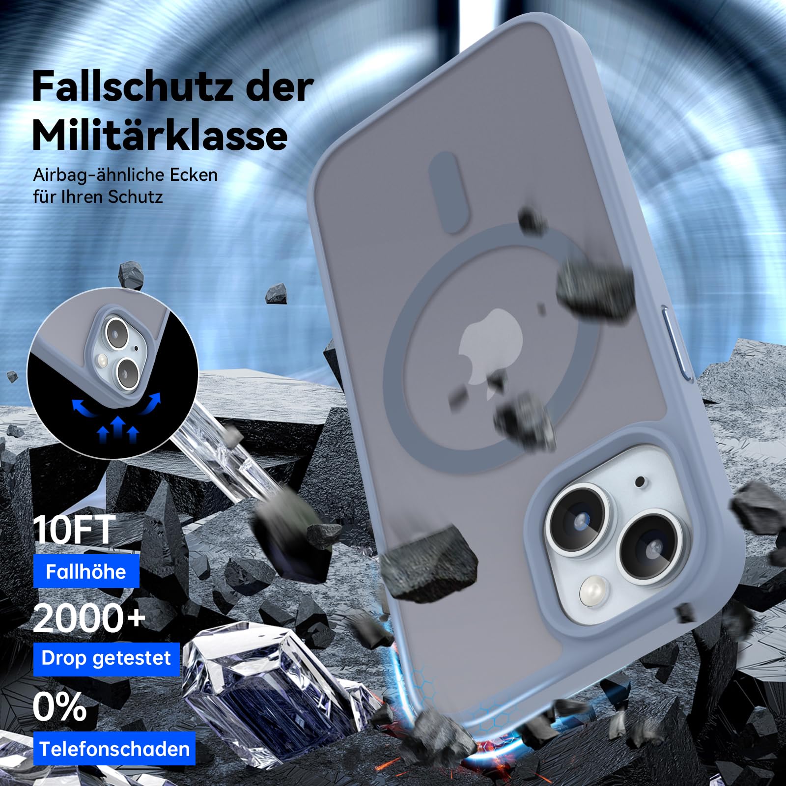 Natiiozie Magnetica Cover per iPhone 13/iPhone 14 Compatibile con MagSafe Custodia Traslucida Opaca Posteriore, Antiurto Anti-impronta Resistente ai Graffi Protettiva Case,Blu