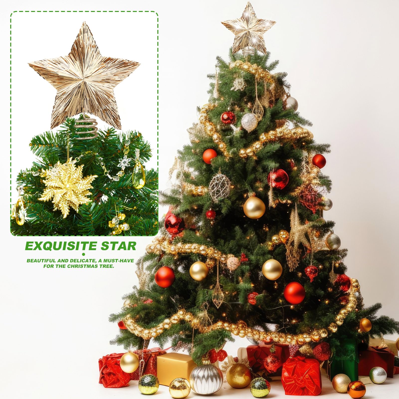 Gejoy Décoration de sapin de Noël dorée - 20,3 x 27,9 x 5,1 cm - Étoile pailletée - Cadeau de Noël pour sapin de Noël