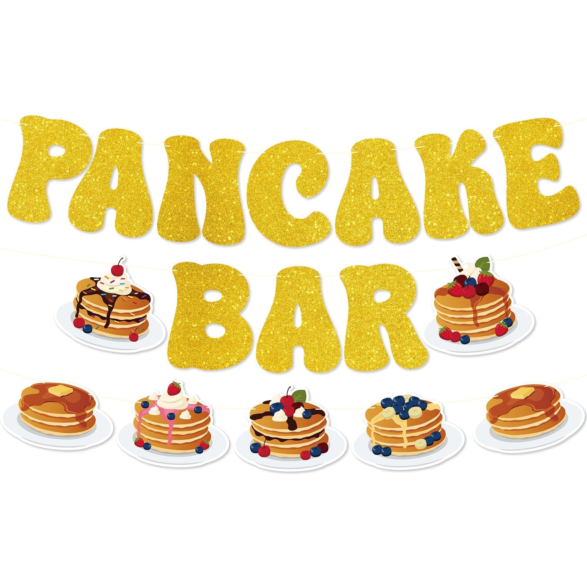 Pancake Bar Banner - NO DIY Pancakes and Pajamas Party Decorations For Breakfast Themed Birthday Party Décor