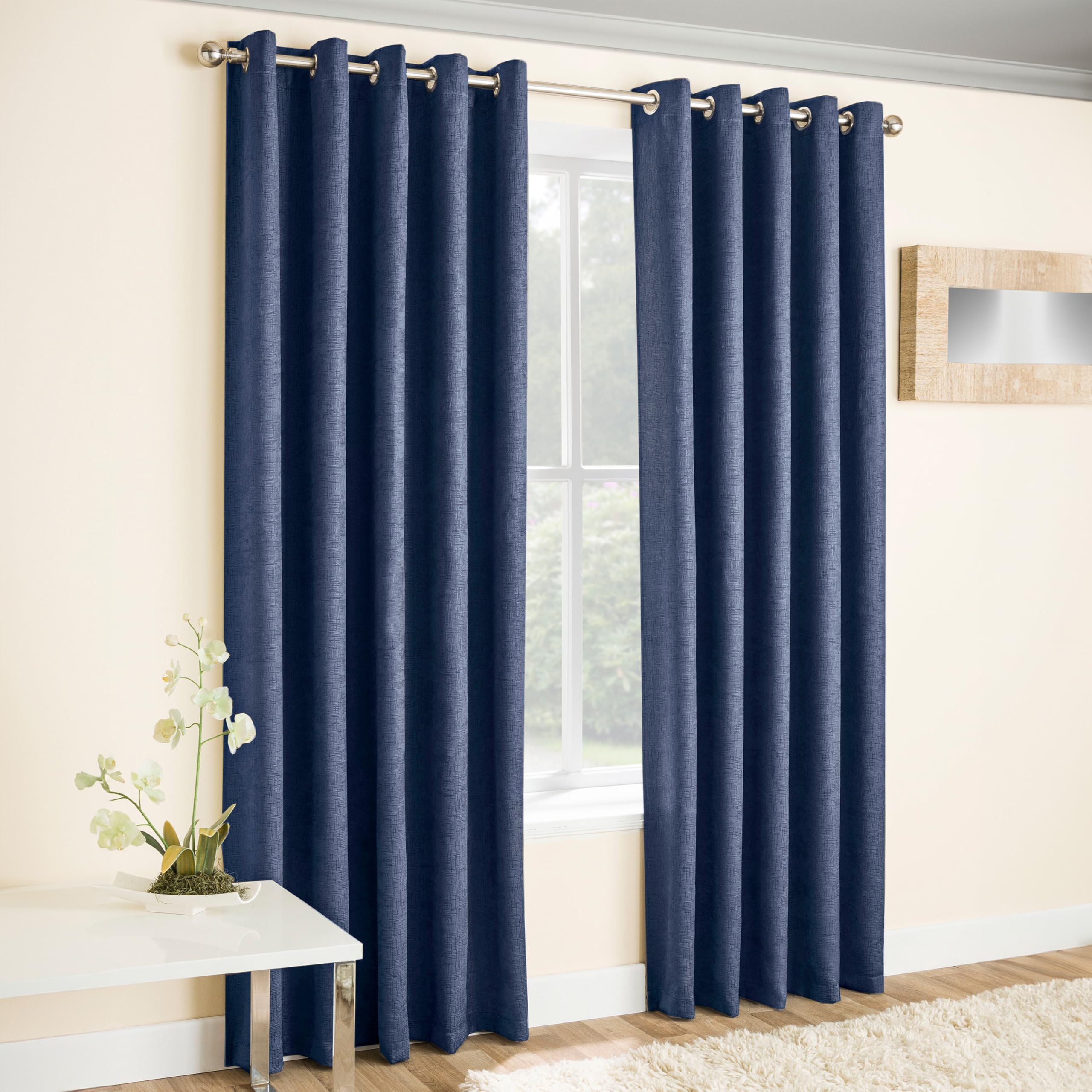 Enhanced Living Navy, Blue Vogue Navy Blue 66 X 54 Inch (168X137cm) Eyelet Thermal Noise Reducing Dim Out Curtains For Bedroom And Living Room