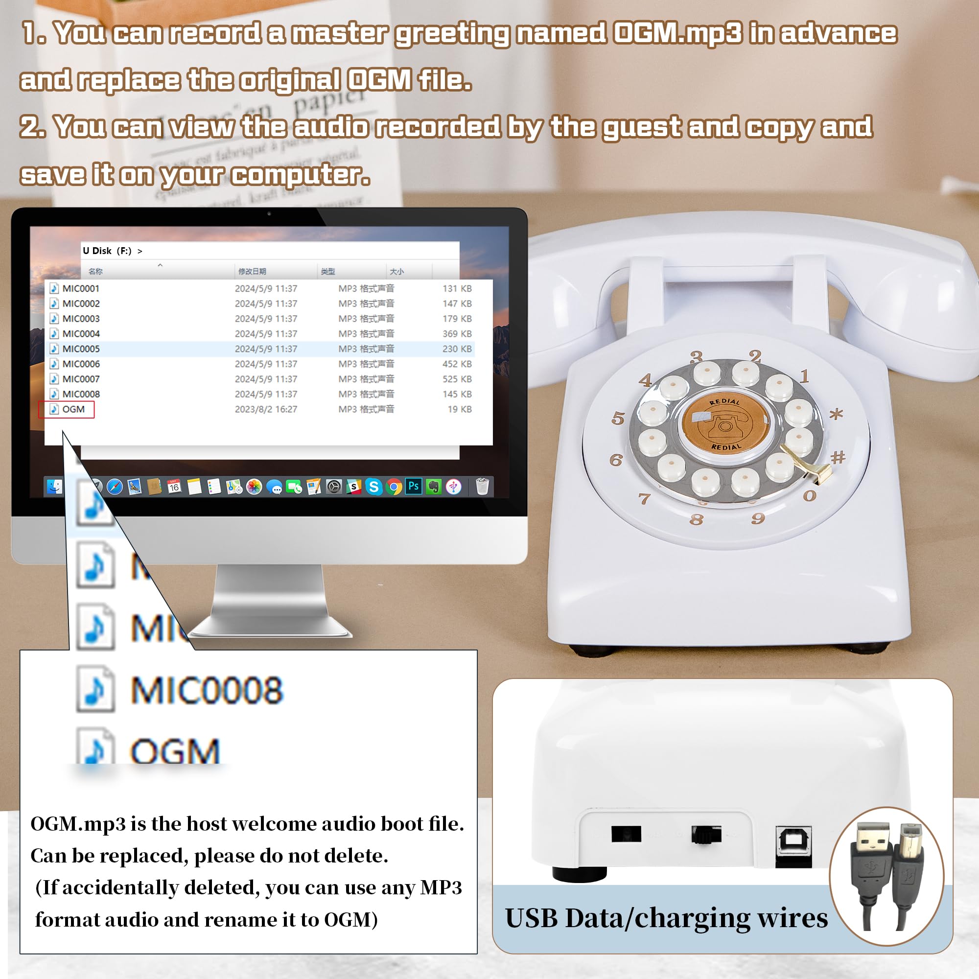 Livre d'or audio de mariage, mémoire de 32 Go, messages audio personnalisés, volume réglable, avec fonction de lecture des messages, convient à tous les types de fêtes(Blanc pur)