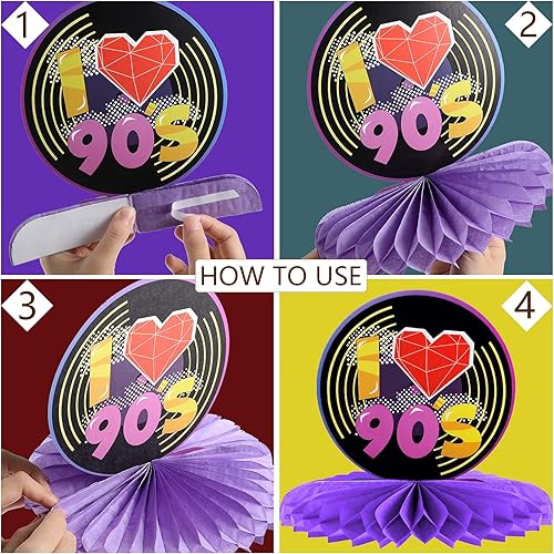 Miniatura 4 de 9 piezas de decoración de fiesta temática de los años 90, centros de mesa de nido de abeja, decoración de mesa retro, suministros de hip hop