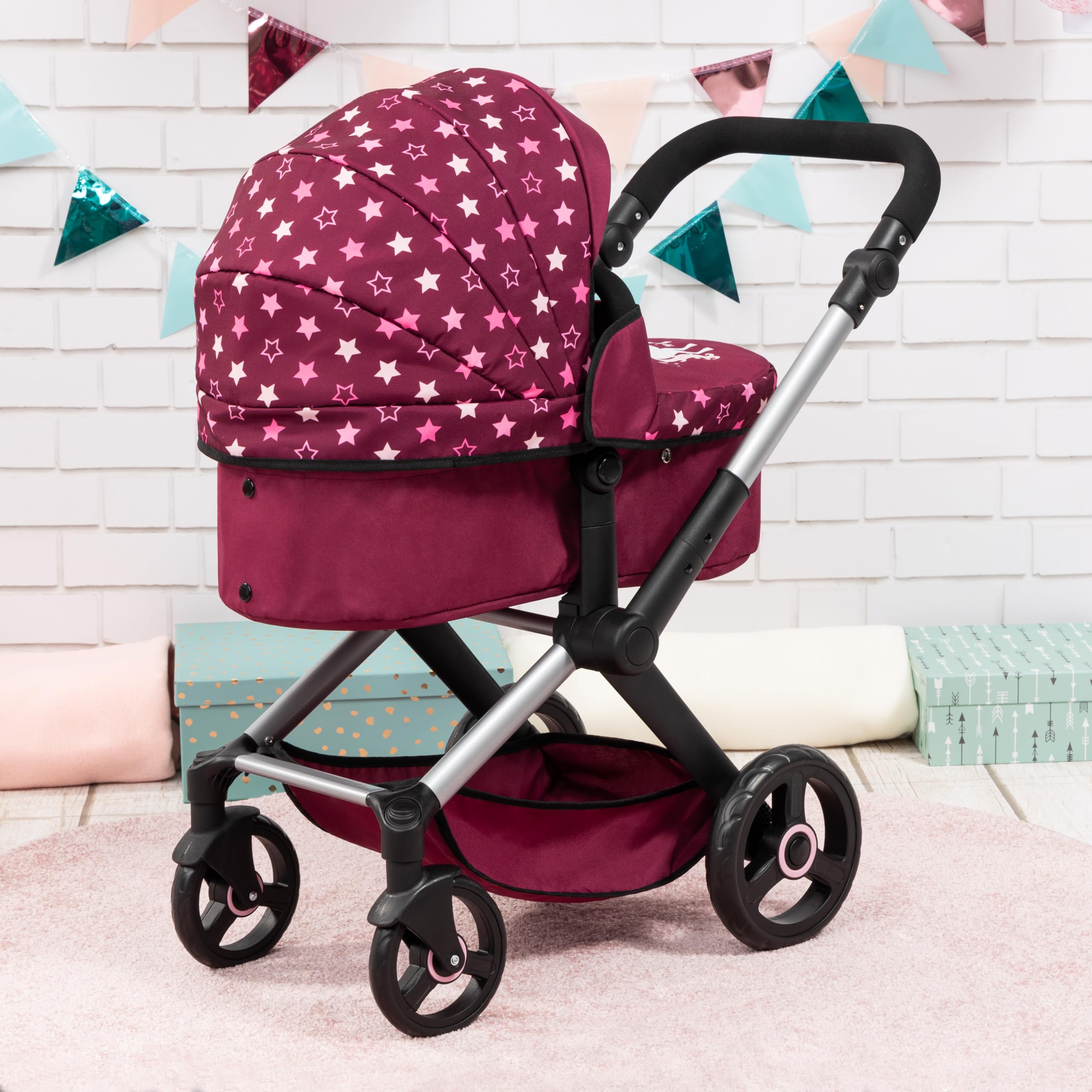 Bayer Design 17023AA Passeggino per bambole Xeo, carrozzina, manubrio regolabile in altezza e girevole, convertibile, borsa - 4