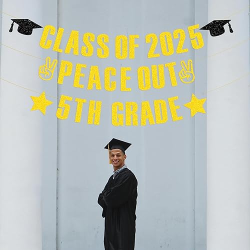 Miniatura 5 de Banner de 5º grado de clase de 2025, pancarta de graduación de 5º grado con purpurina dorada, decoraciones de fiesta de graduación de 5º grado 2025,