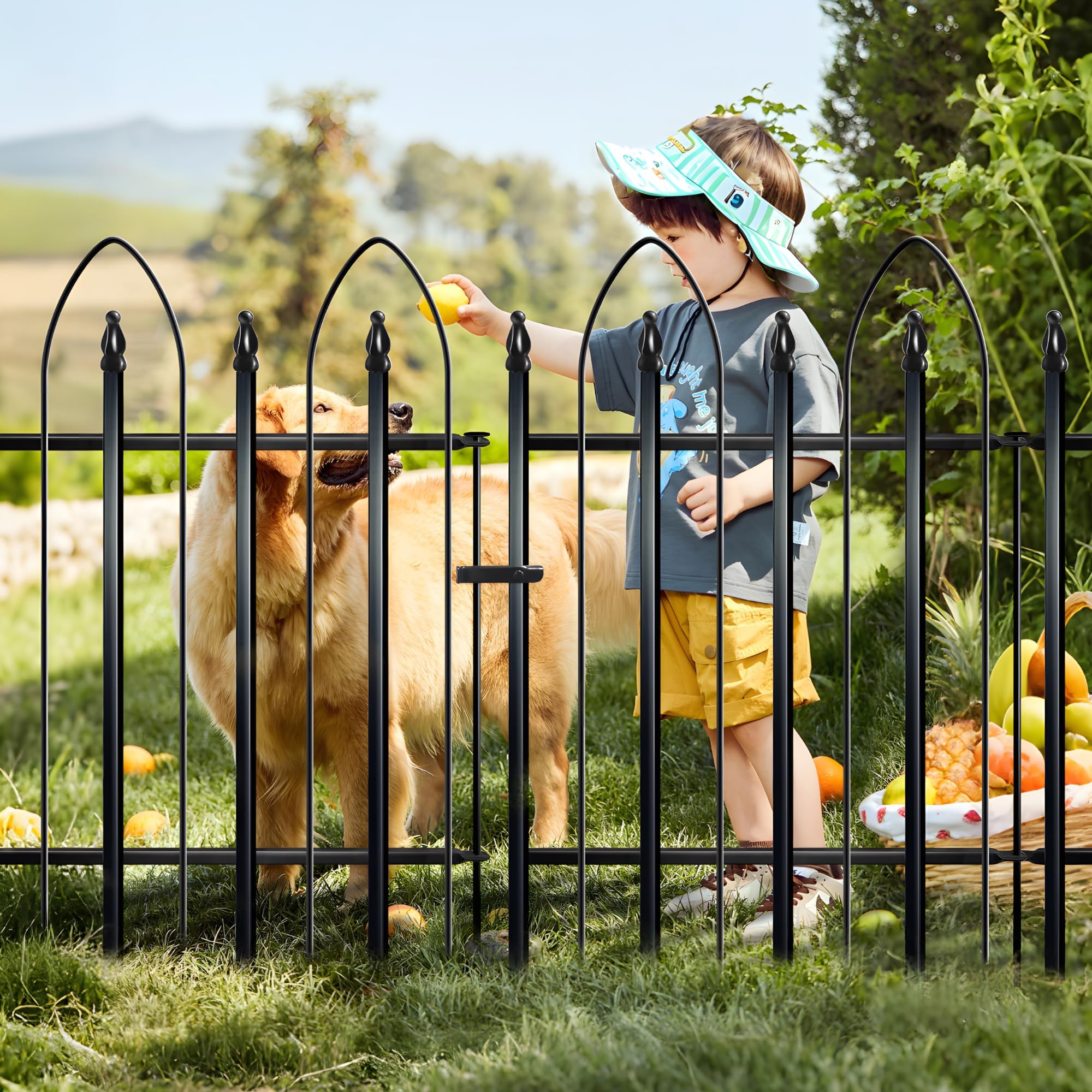 Thealyn Dekorativer Gartenzaun aus Metall, 81H x 61W cm, 4 Panels + 1 Gate | 3m Gesamtlänge Metallumrandung, faltbar, Landschaftszaun, Hund, Haustier für Blumenbett, Hof, Tierbarriere