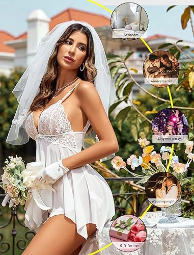 Miniatura 5 de Avidlove - Lencería de encaje para mujer, babydoll con cierre frontal, cuello en V, camisón sexy y nocturno