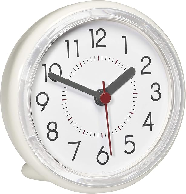 TFA Dostmann Analogue Clock 60.3055.02 Bathroom Water Resistant No Drilling, Cream White, (L) 102 x (B) 55 (94) x (H) 102 mm