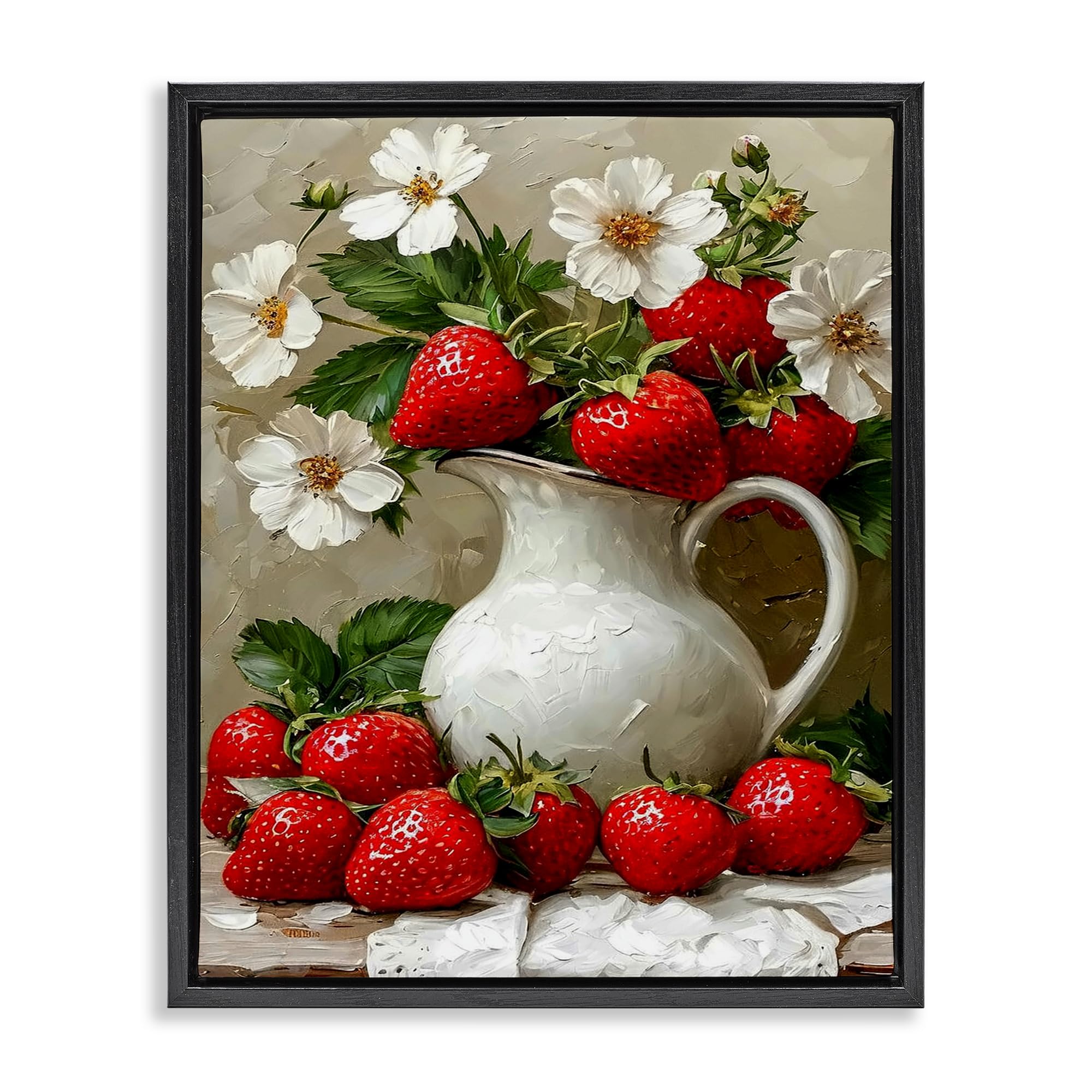 'Painterly Strawberries Still Life'| Floating Frame Canvas Art