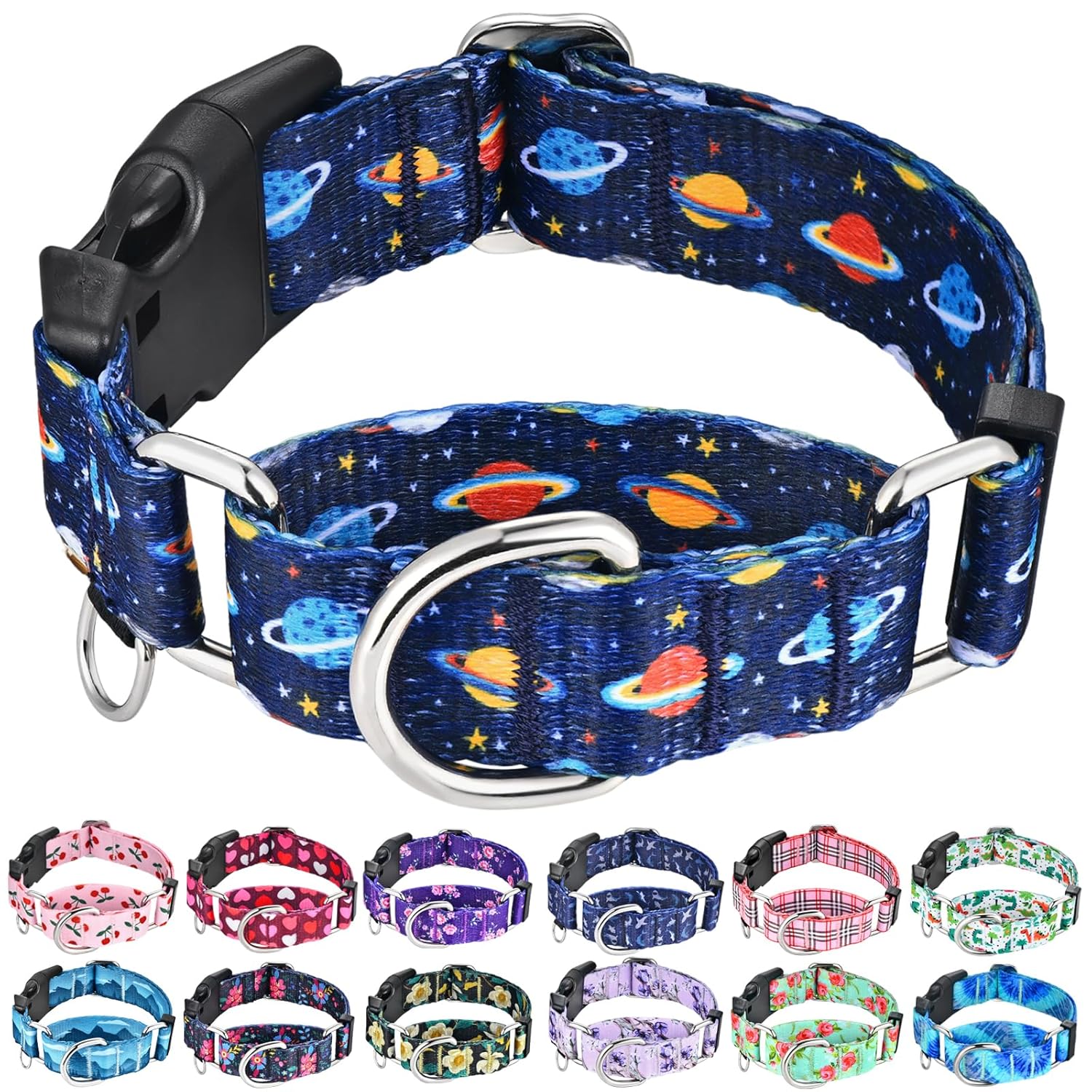 Martingale Dog Collars with Buckle No Slip Training Boy Dog Collar for Small Dogs (Blue Space, Small)