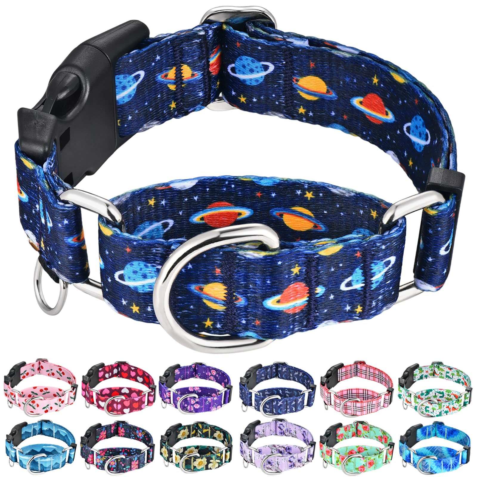 Fidohug Martingale Dog Collars with Buckle No Slip Training Boy Dog Collar for Large Dogs (Blue Space, Large)