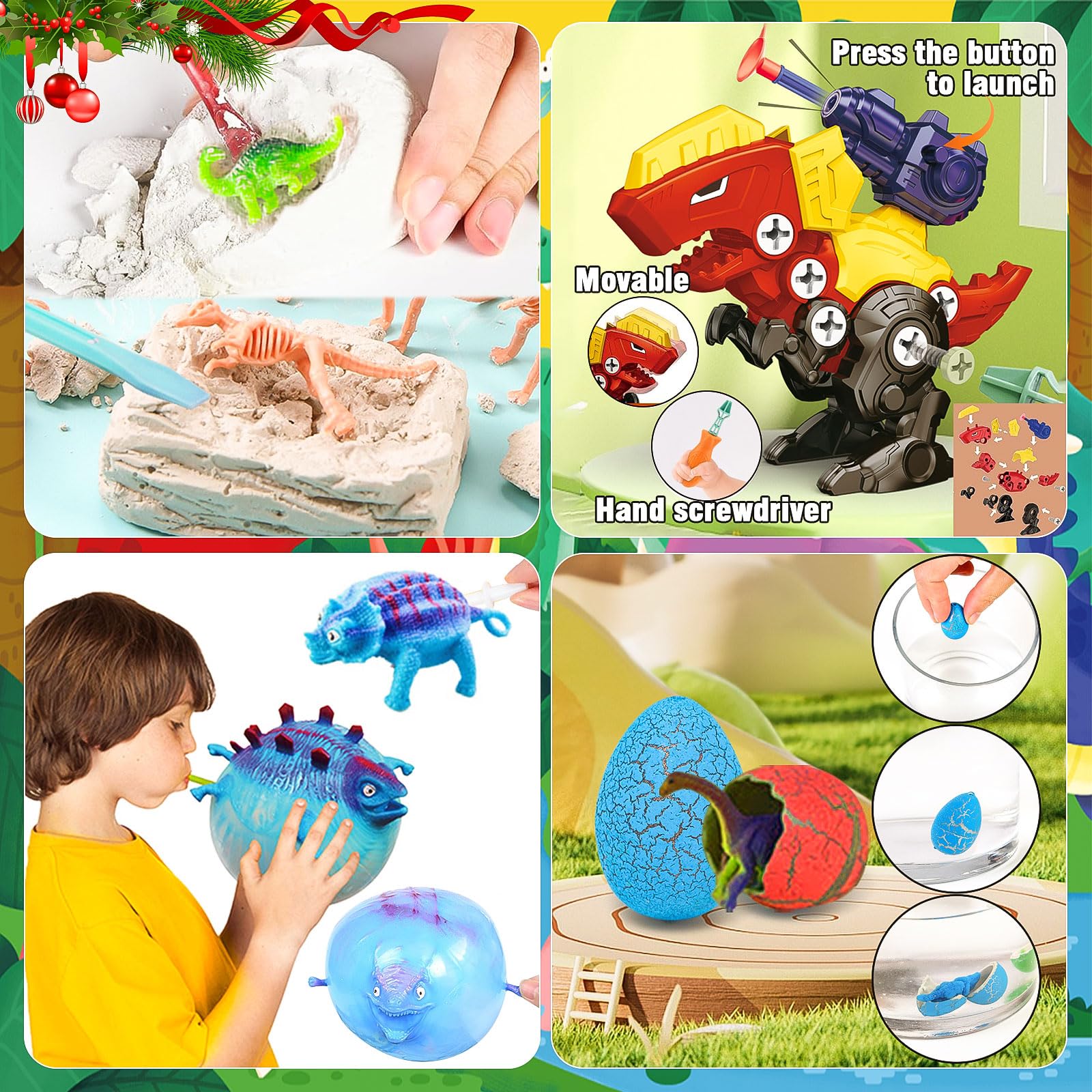 Advent Calendar 2024 Kids Dinosaur Eggs Dino Excavation Kits for Boys Girls, 24 Days Christmas Countdown Calendar Dino Dig Kit Dino Toys Christmas Gifts for Kids