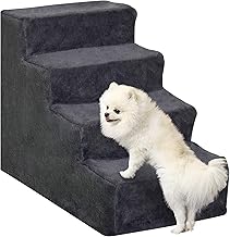 PawHut Portable 4-Step Dog Ladder for Dogs and Cats in Velvety Fabric Removable and Chipboard, 60 x 35 x 44 cm, Dark Grey