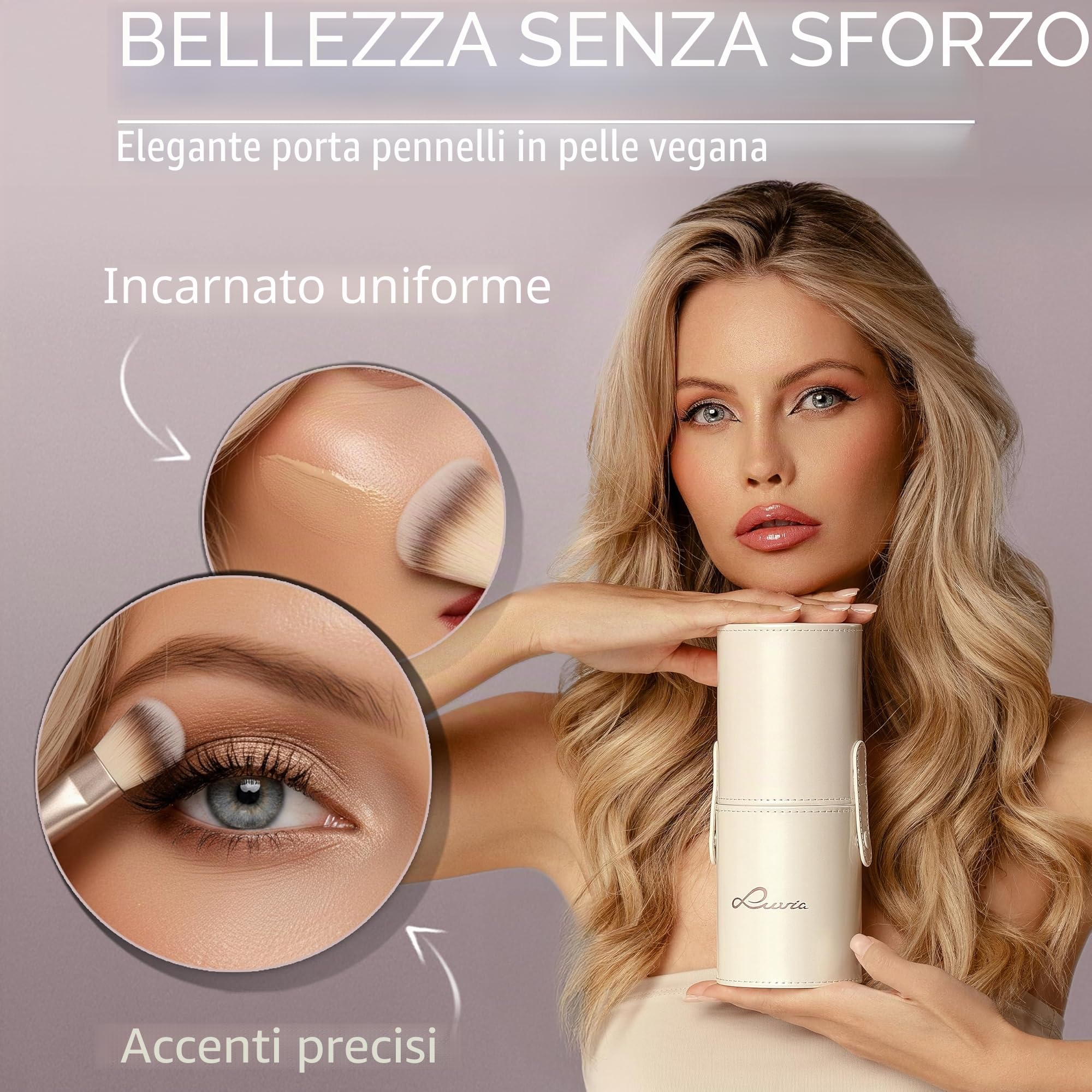 Set di pennelli Make-Up di Luvia, pennelli per il trucco con porta pennelli e sacchetto di raso per pennelli cosmetici, set di pennelli di bellezza Prime Vegan