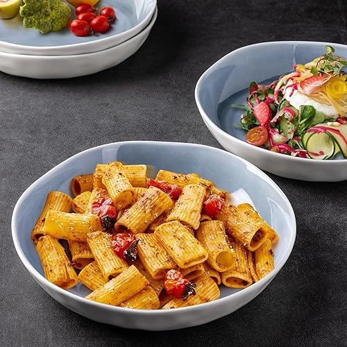 Miniatura 3 de Cuencos planos de cerámica para pasta de 9.75 pulgadas, con borde ondulado, cuencos grandes de 38 onzas, juego de 4 cuencos modernos de gres